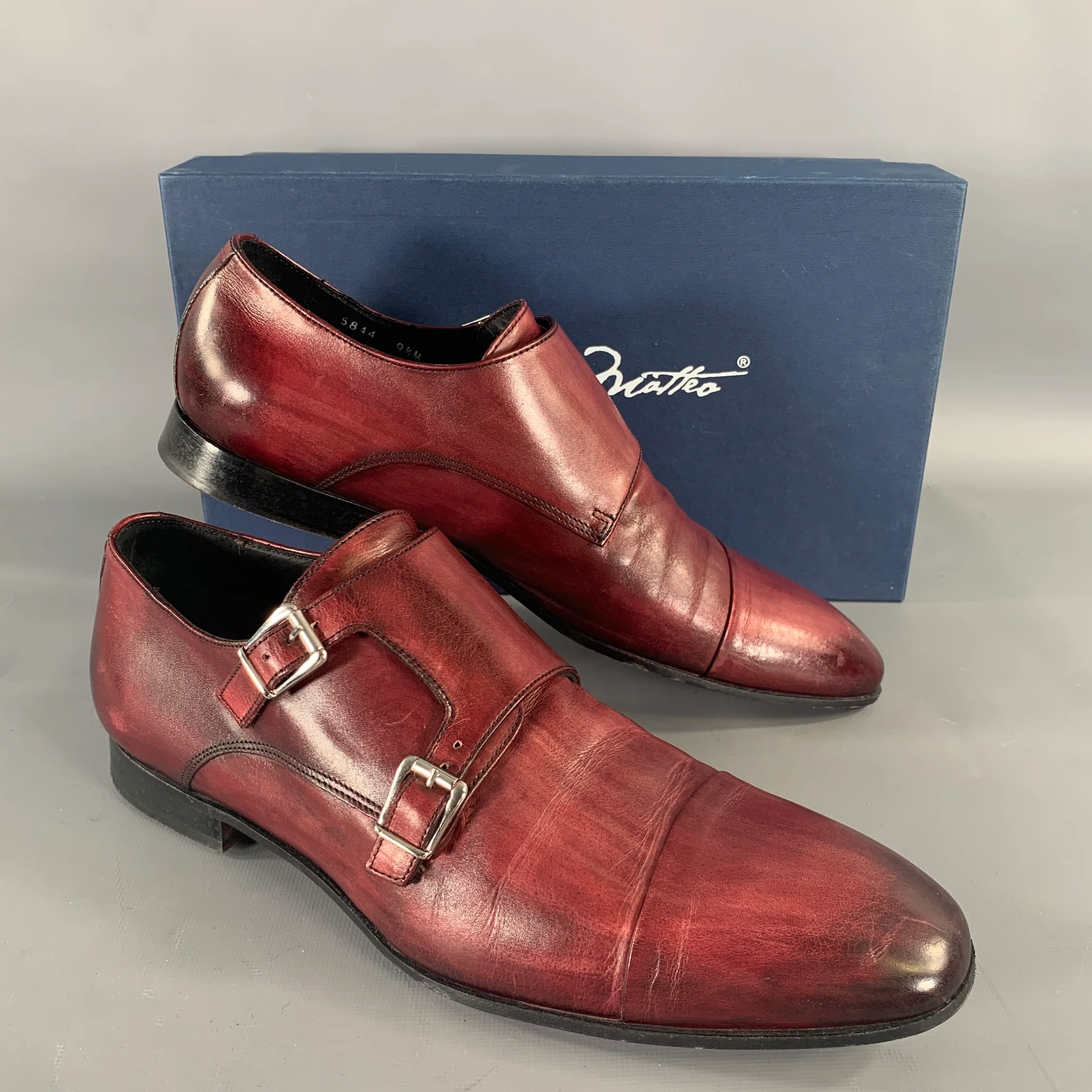 MASSIMO MATTEO Size 9.5 Burgundy Crackled Leather Monk Strap Loafers - Image 9