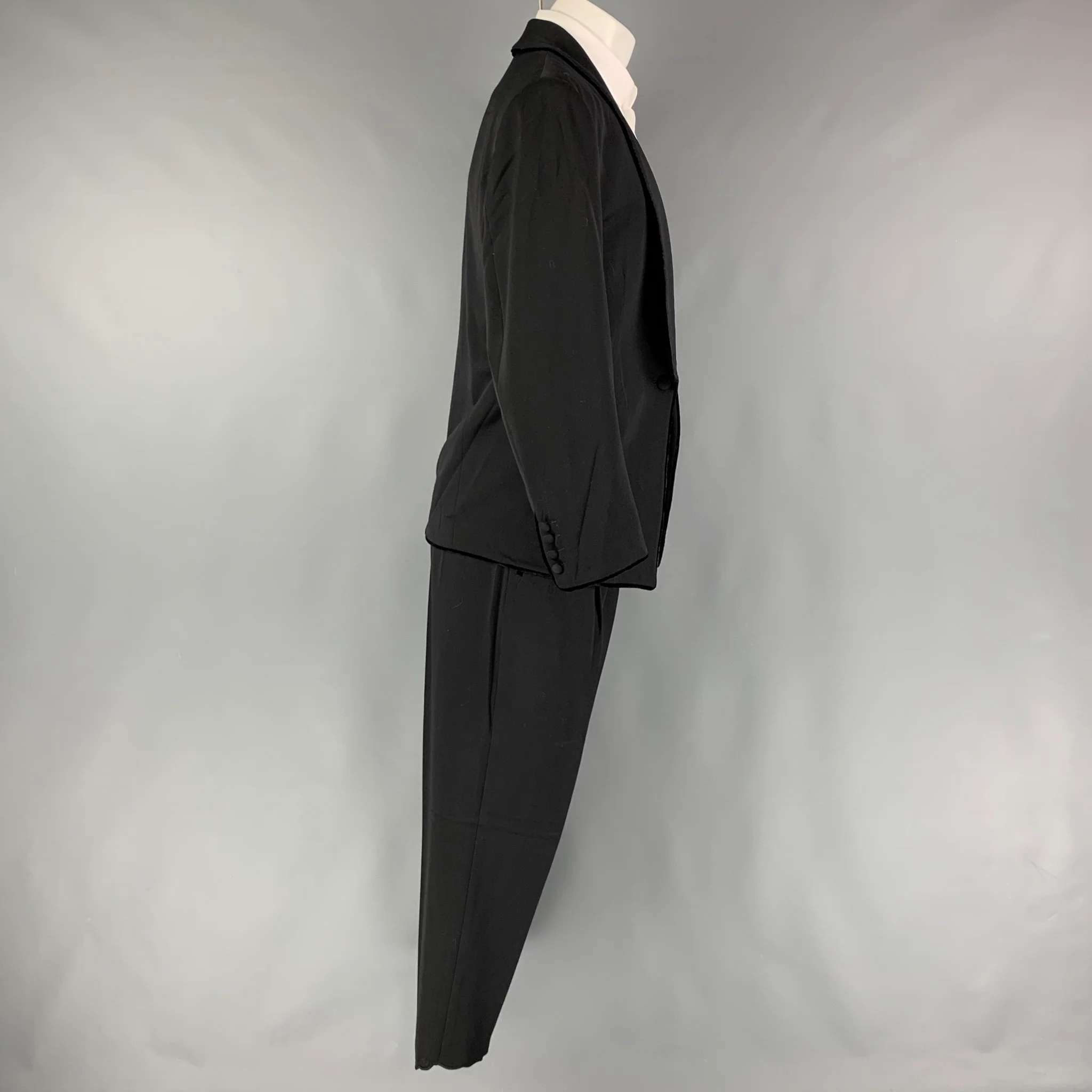 MATSUDA Size S Black Solid Wool Shawl Collar 30 29 Suit - Image 3