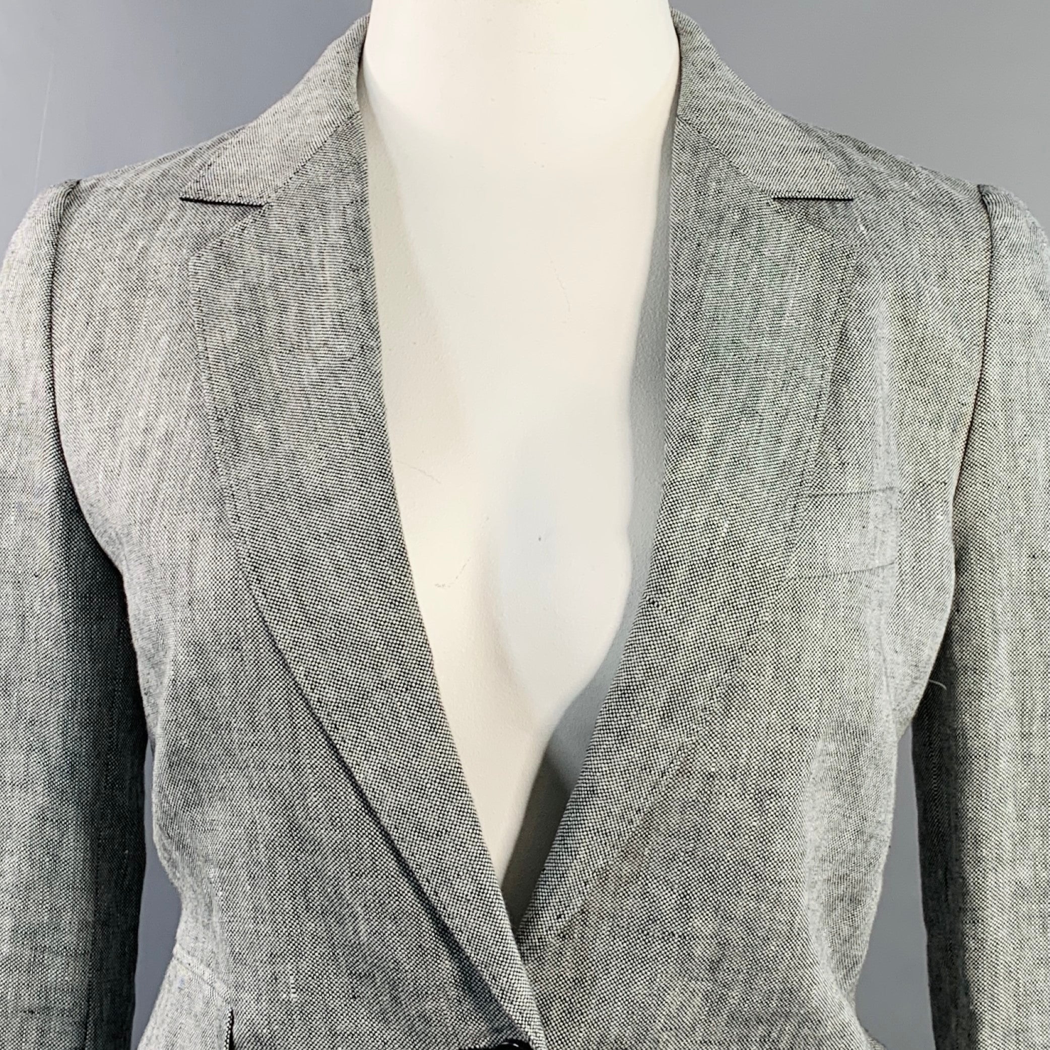 MAX MARA Size 12 Grey Heather Linen Notch Lapel Jacket Blazer - Image 2