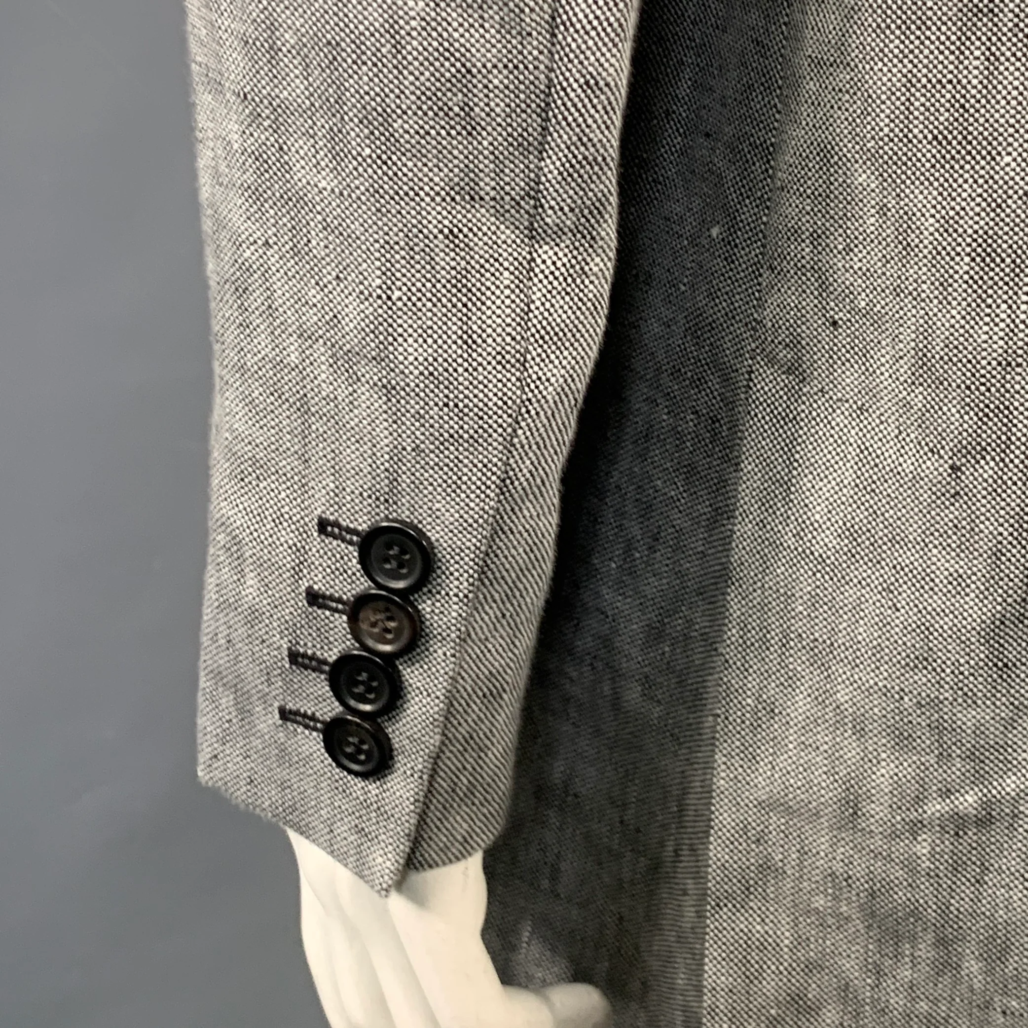 MAX MARA Size 12 Grey Heather Linen Notch Lapel Jacket Blazer - Image 5