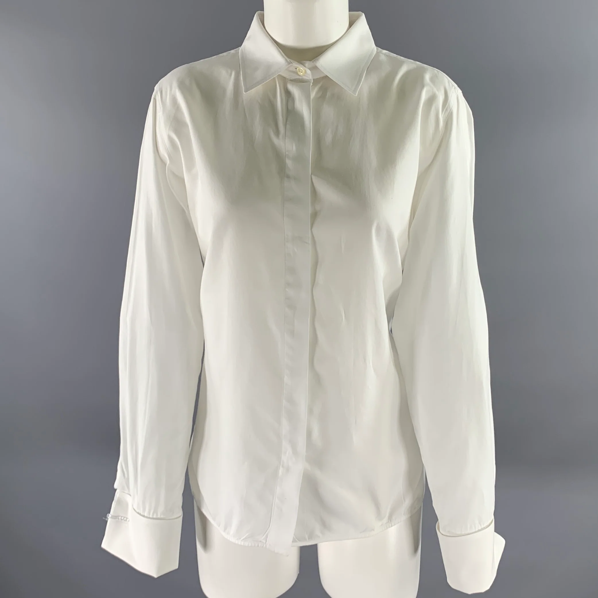 MAX MARA Size 12 White Cotton Dress Shirt