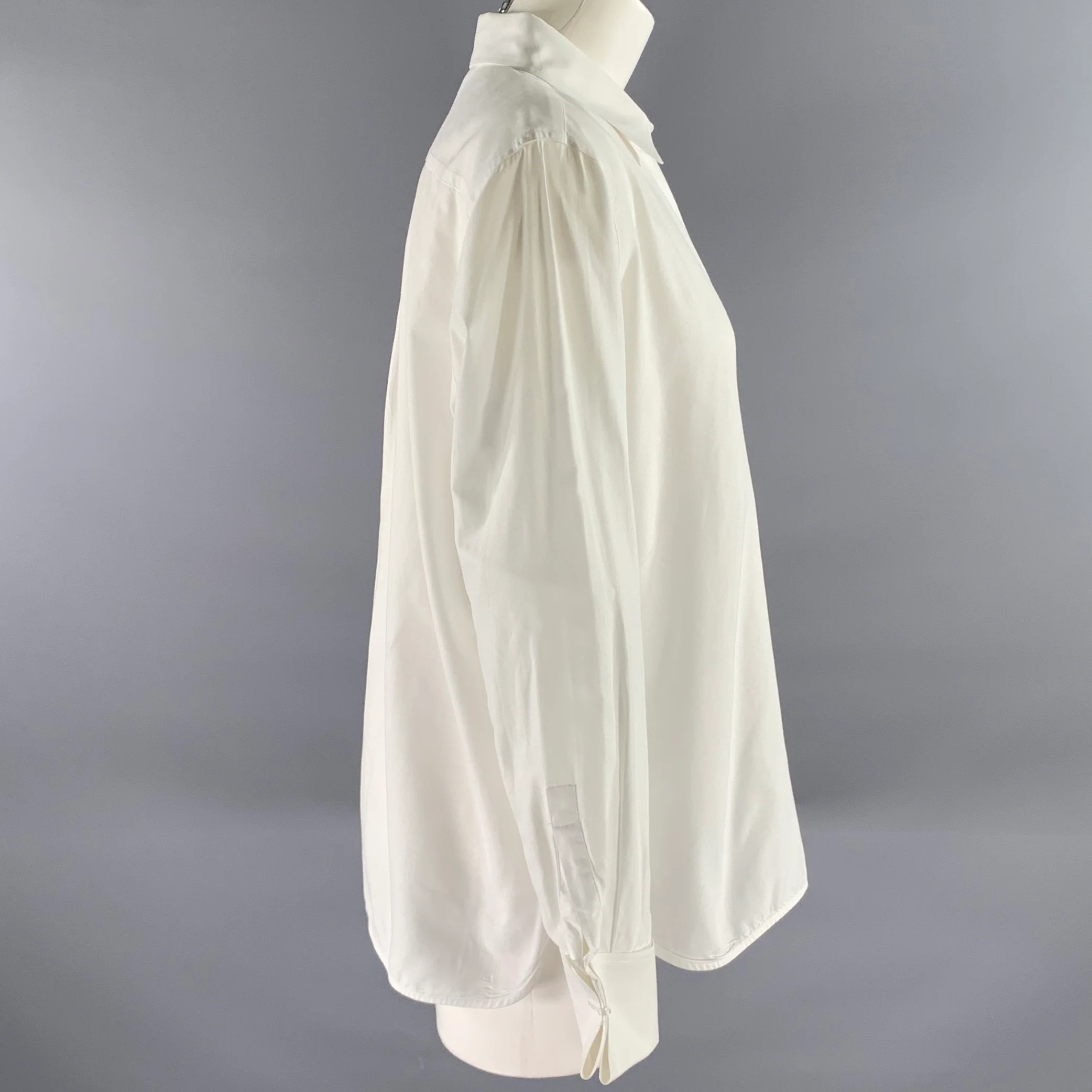 MAX MARA Size 12 White Cotton Dress Shirt - Image 2