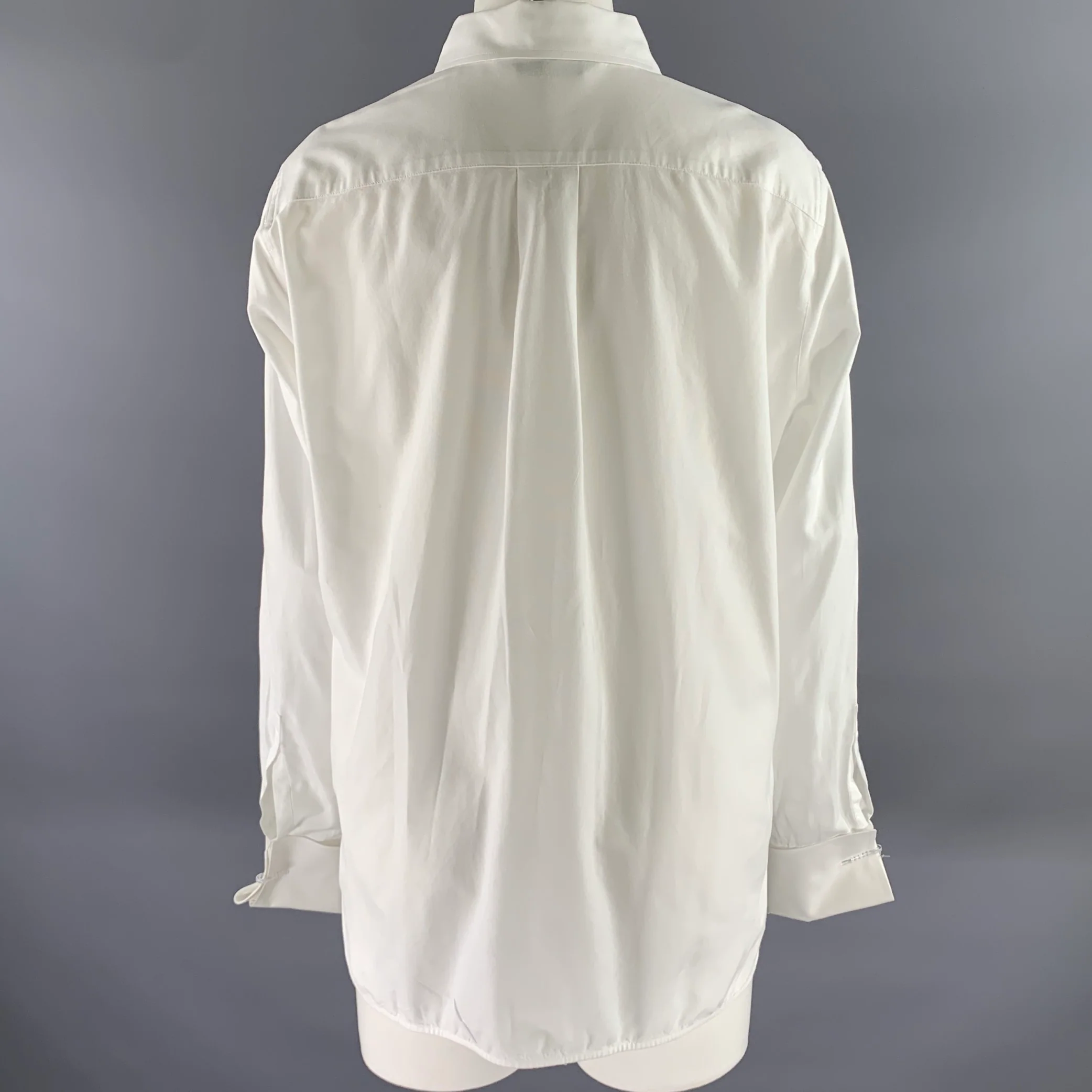 MAX MARA Size 12 White Cotton Dress Shirt - Image 3