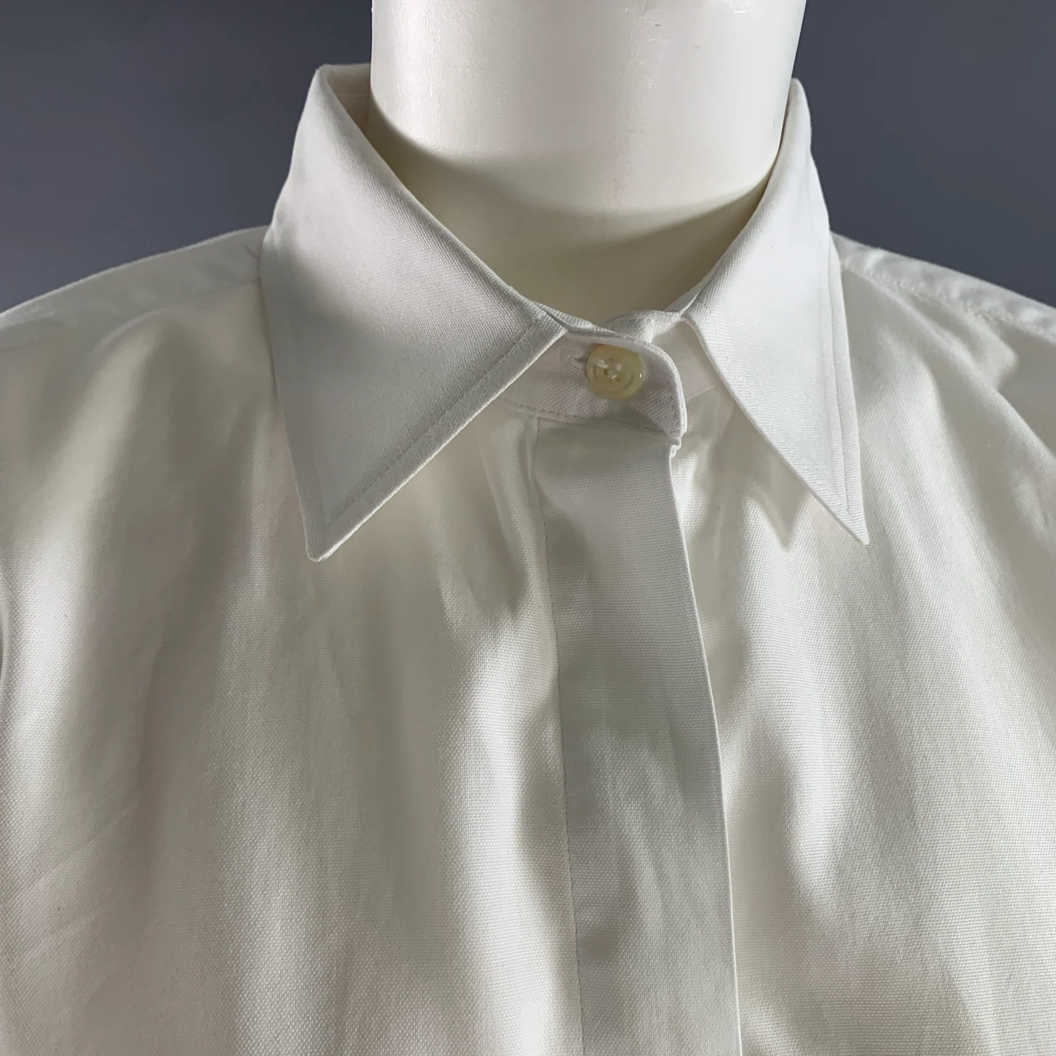 MAX MARA Size 12 White Cotton Dress Shirt - Image 4
