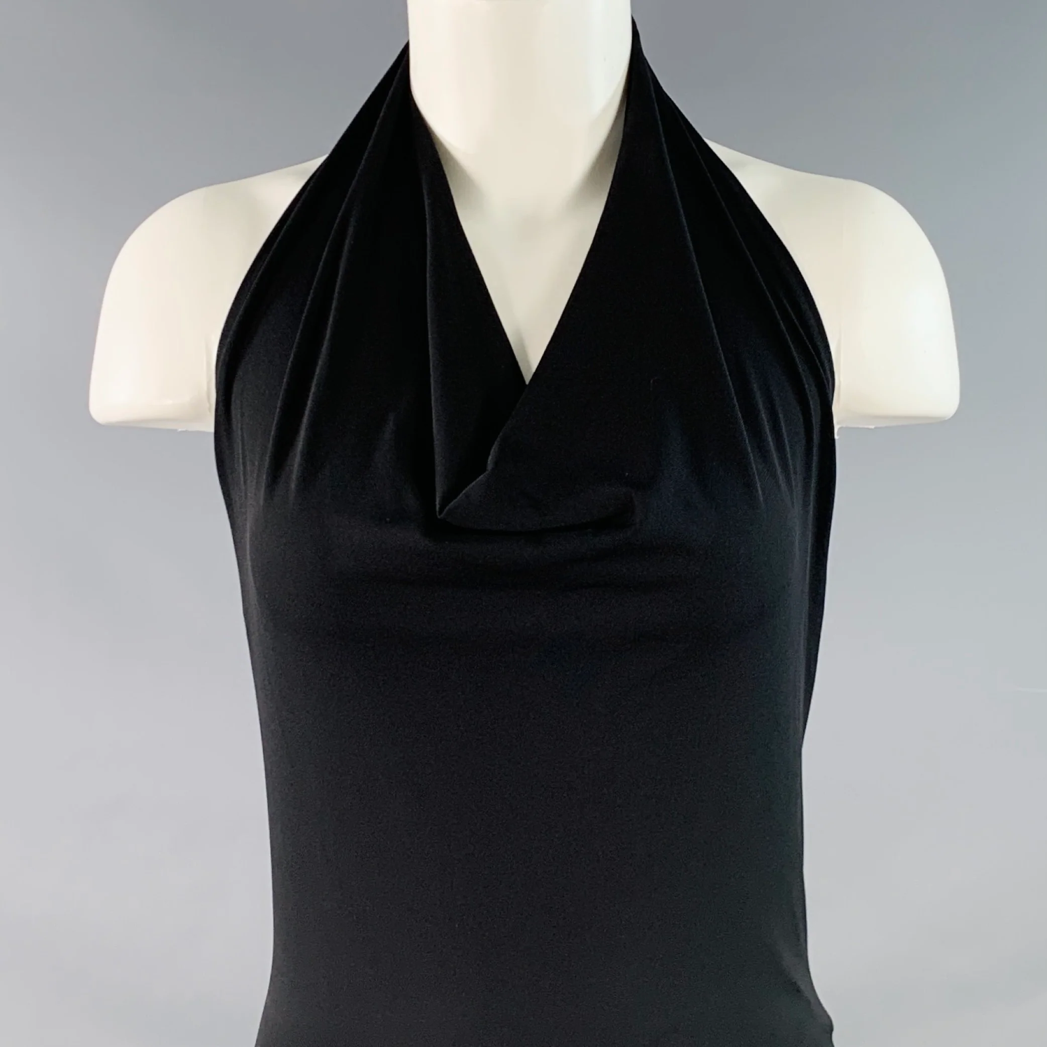 MAX MARA Size 2 Black Viscose Blend Jersey Halter Midi Dress - Image 2