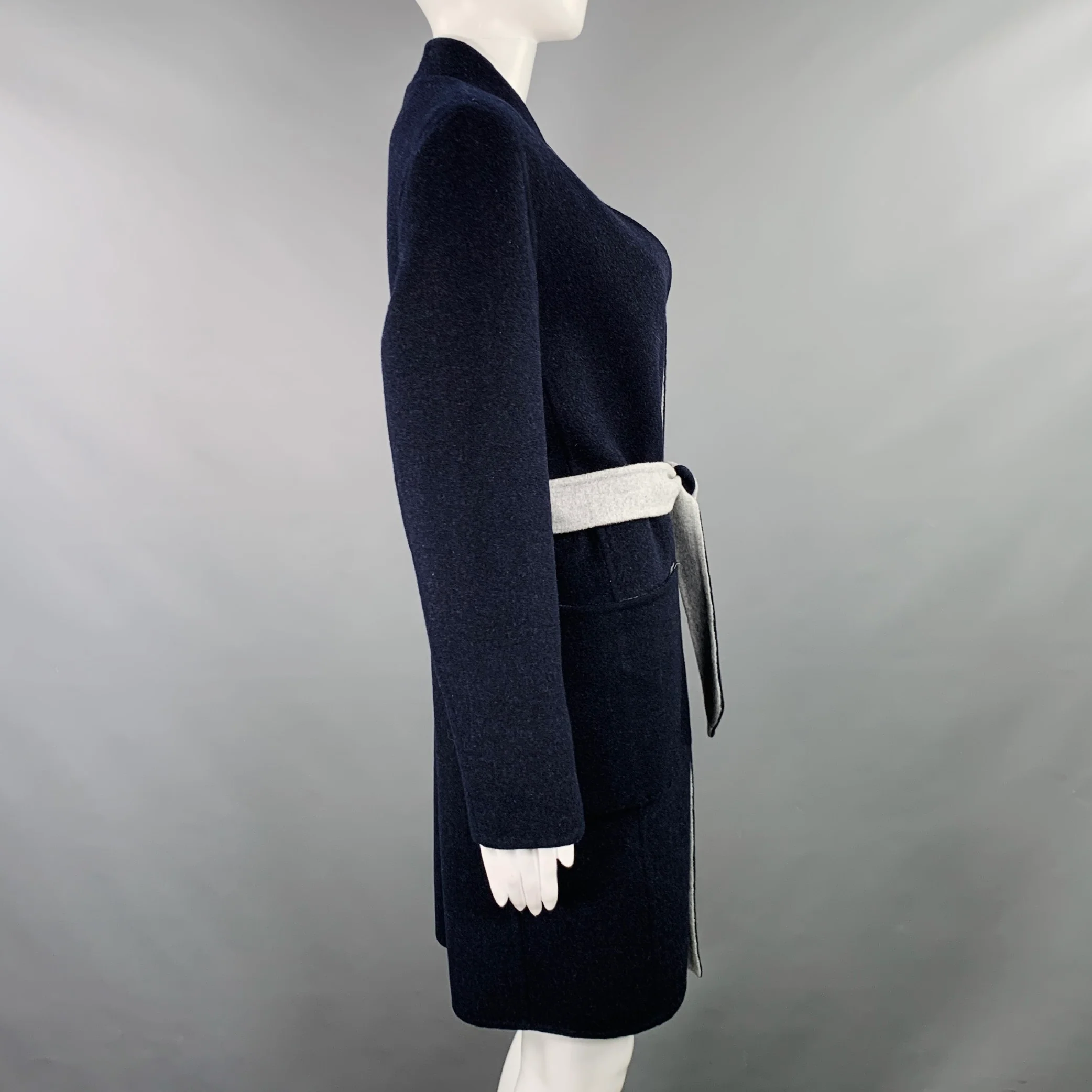 MAX MARA Size 2 Navy Grey Wool Angora Reversible Coat - Image 3
