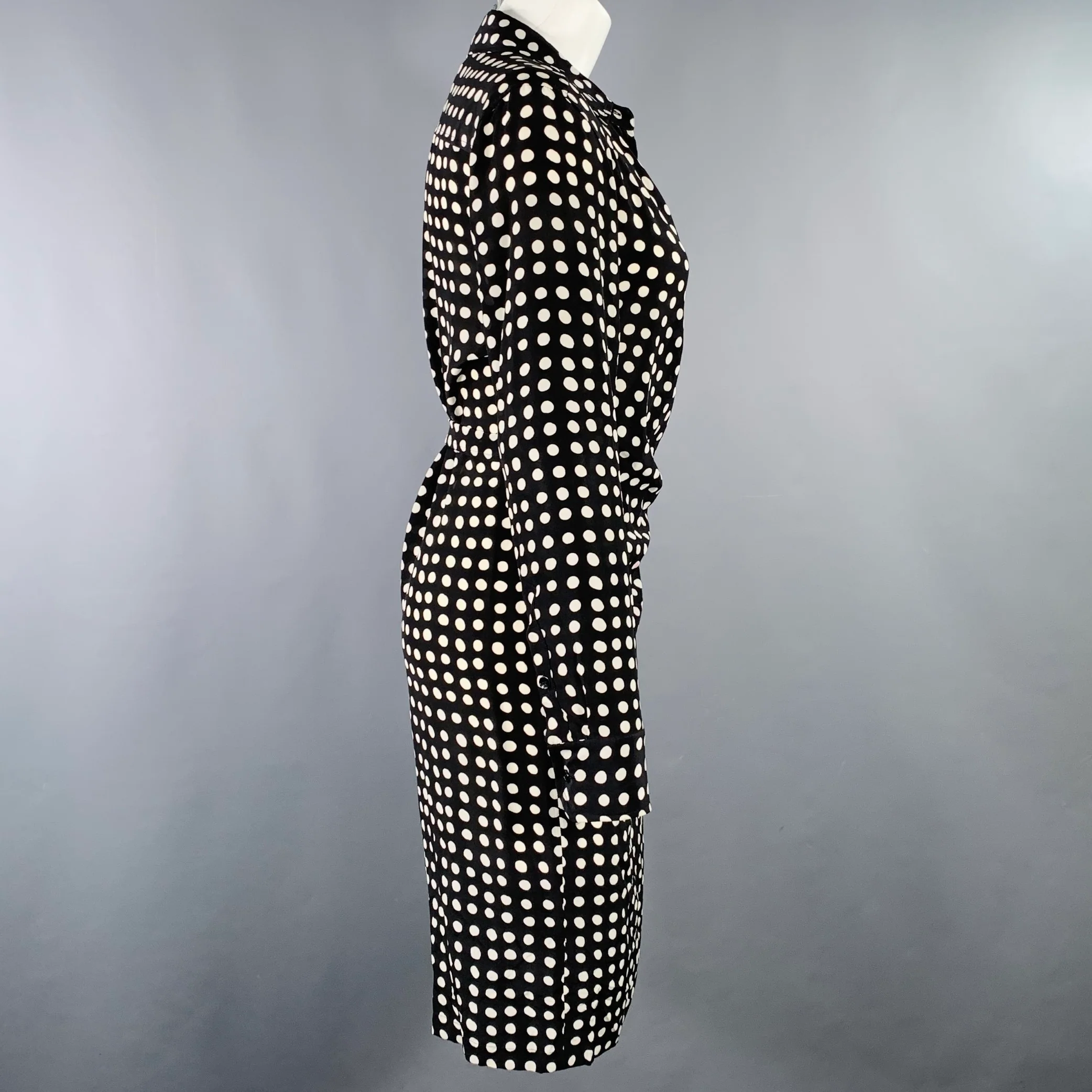 MAX MARA Size 4 Black White Silk Polka Dot Wrap Dress - Image 3