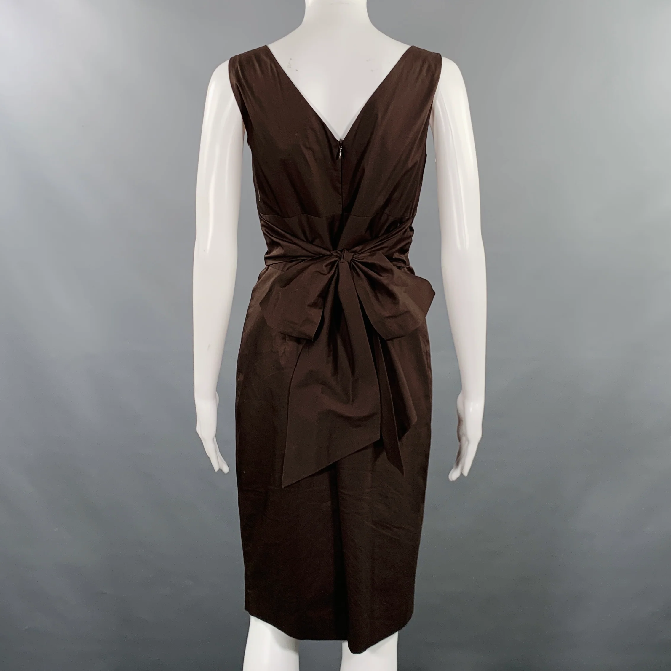 MAX MARA Size 6 Brown Cotton Blend Pleated Knee Length Cocktail Dress - Image 3