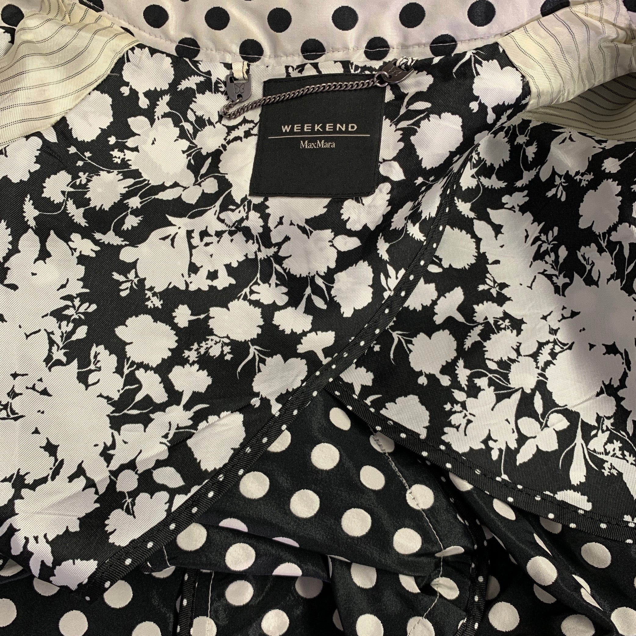 MAX MARA Size 6 White Black Polyester Polka Dot Buttoned Coat - Image 5