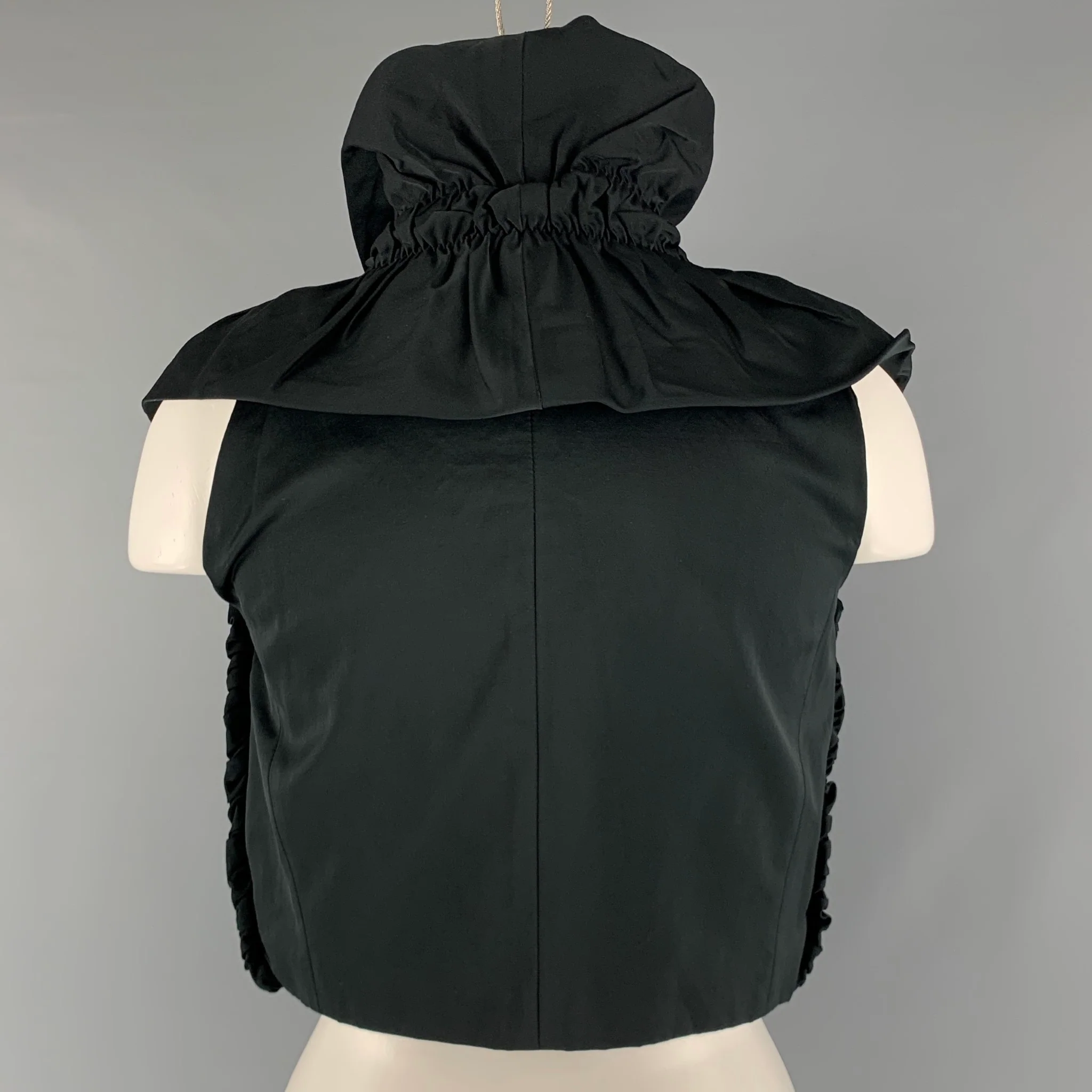 MAX MARA Size 8 Black Cotton Polyester Ruched Open Front Vest - Image 4