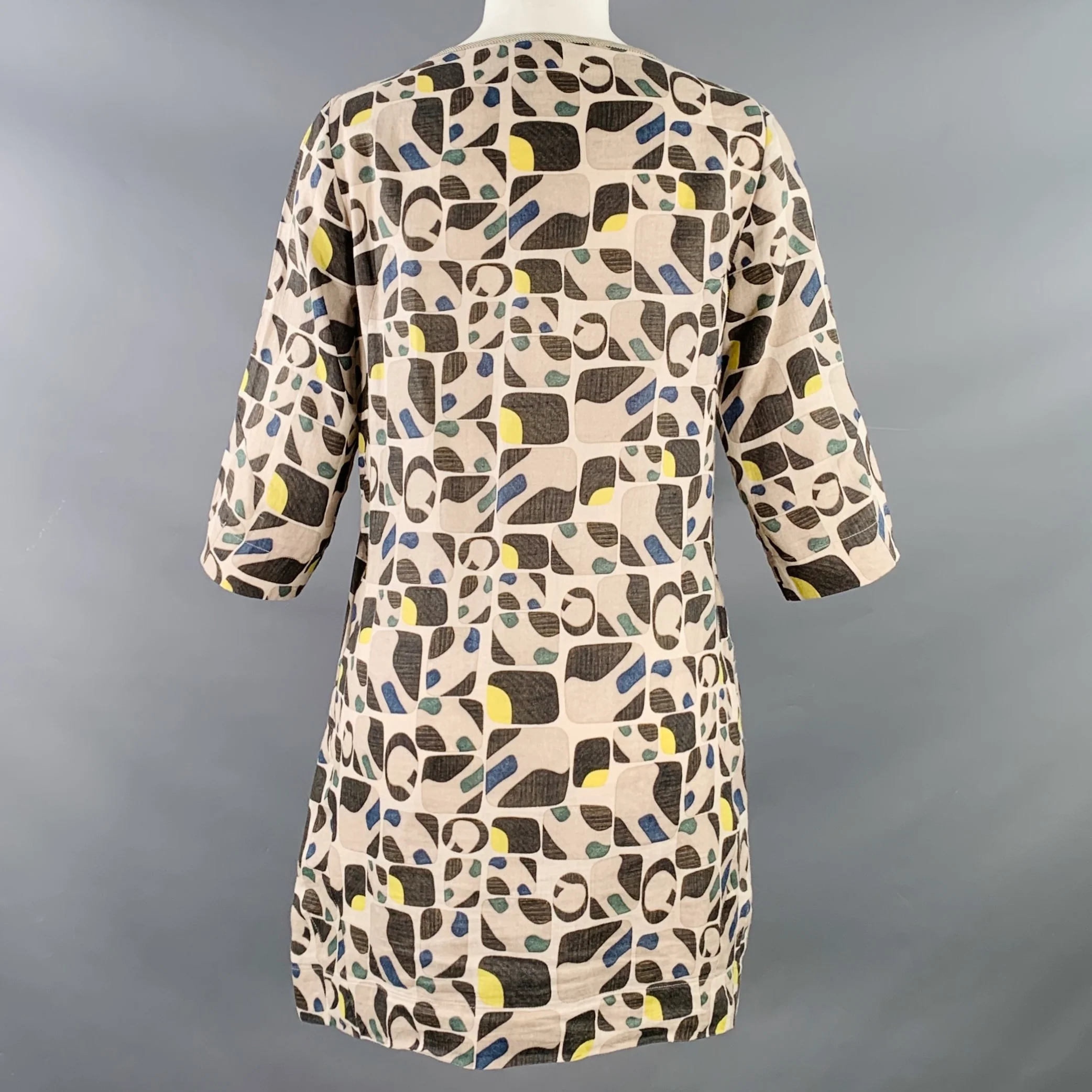 MAX MARA Size 8 Grey Multi Color Cotton Silk Abstract Short Sleeve Dress - Image 4
