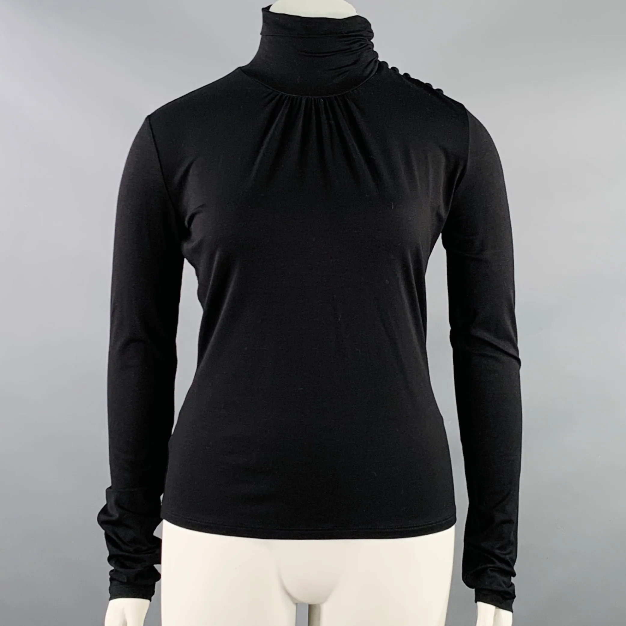 MAX MARA Size L Black Viscose Blend Mock Neck Pullover
