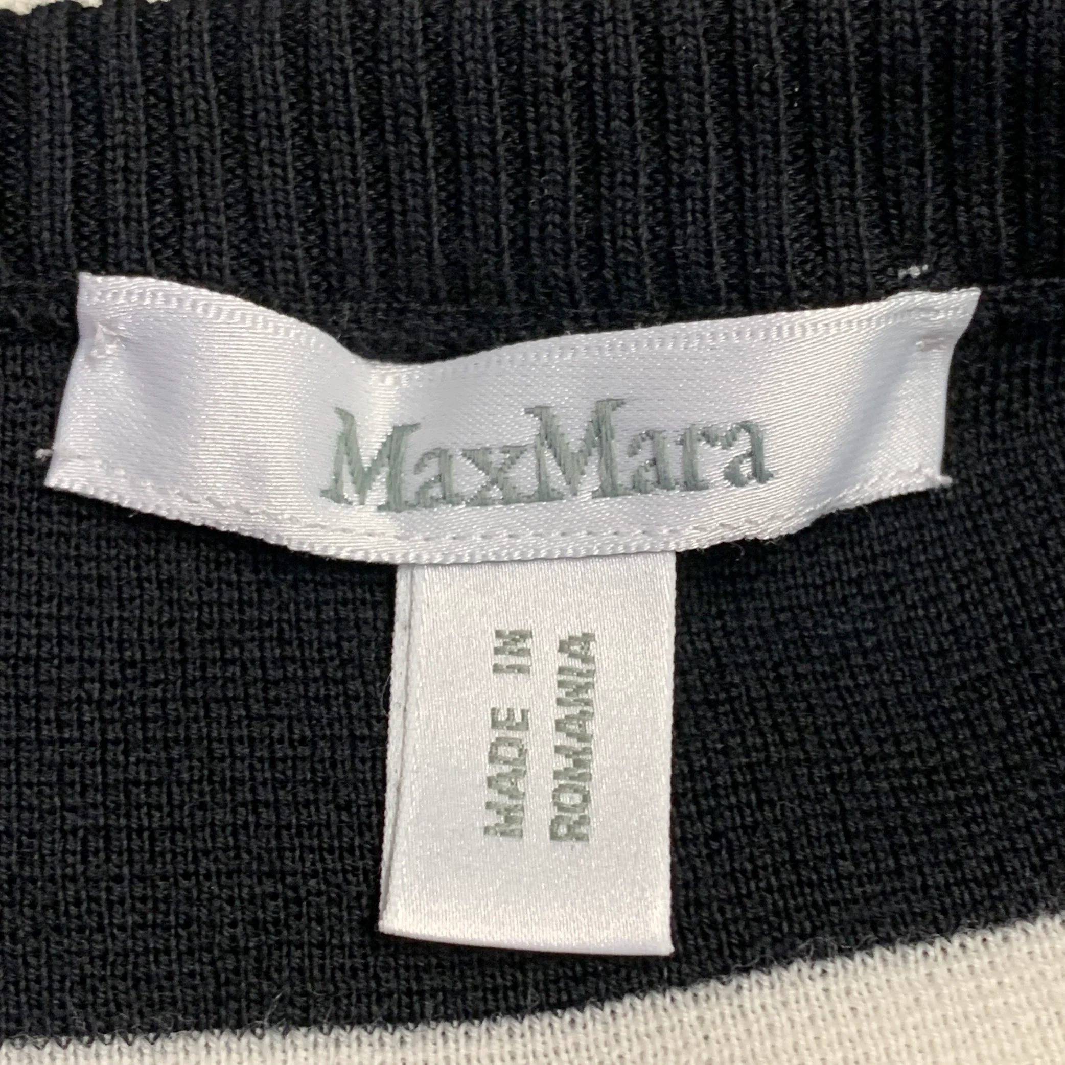 MAX MARA Size L White Black Virgin Wool Stripe Crew Neck Pullover - Image 5