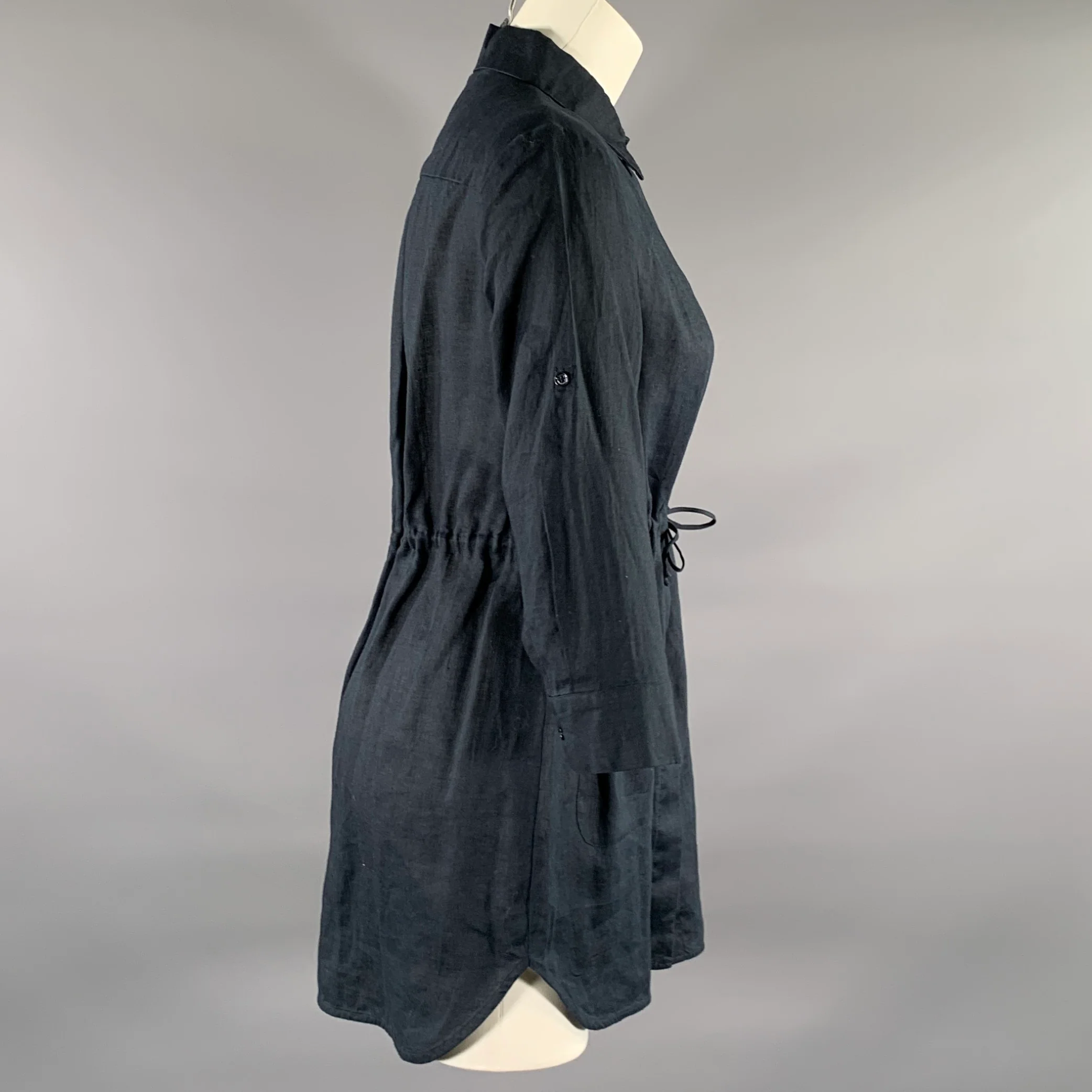 MAX MARA Size M Navy Linen Long Sleeve Shirt - Image 2