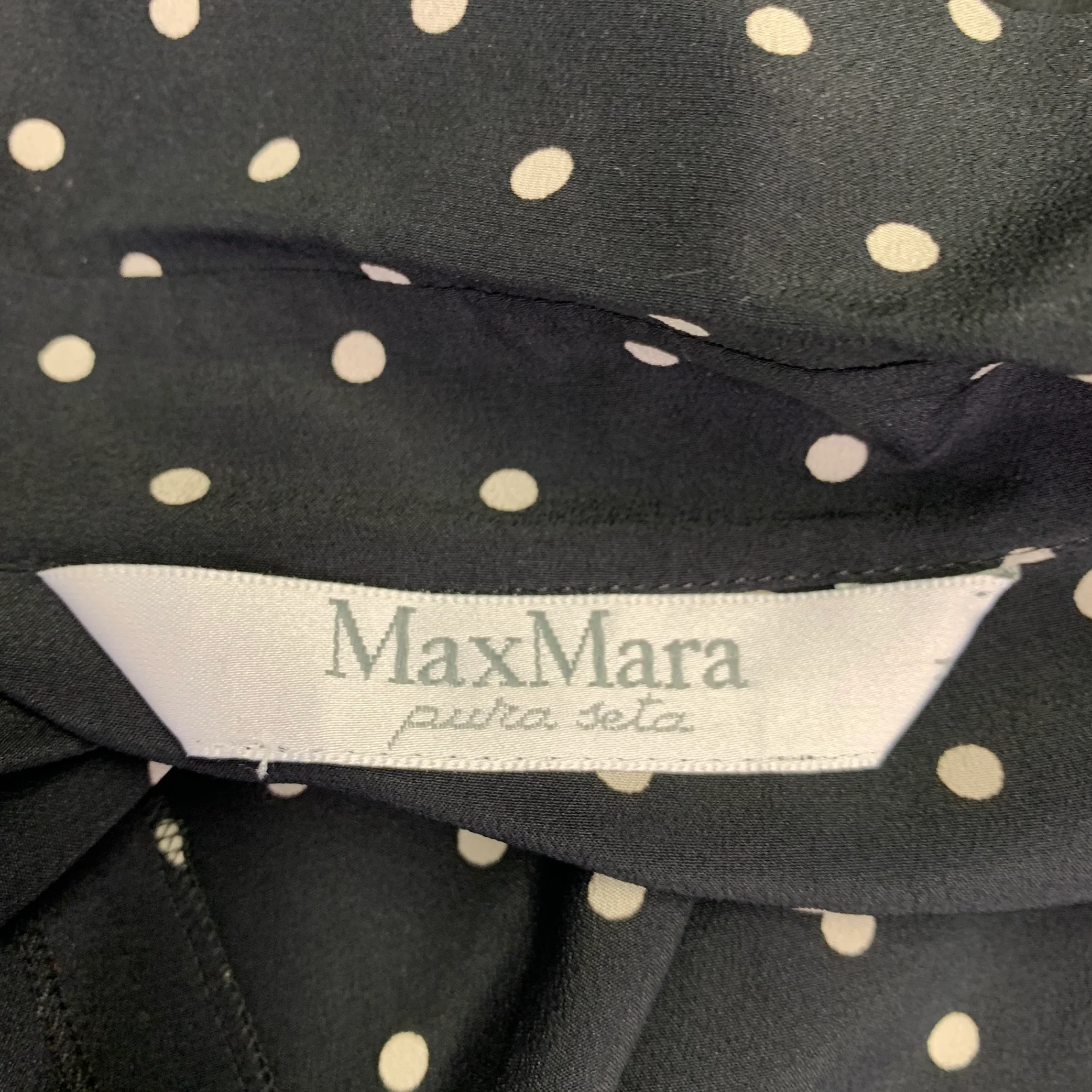 MAX MARA Size M White Black Silk Polka Dot Wrap Dress - Image 5