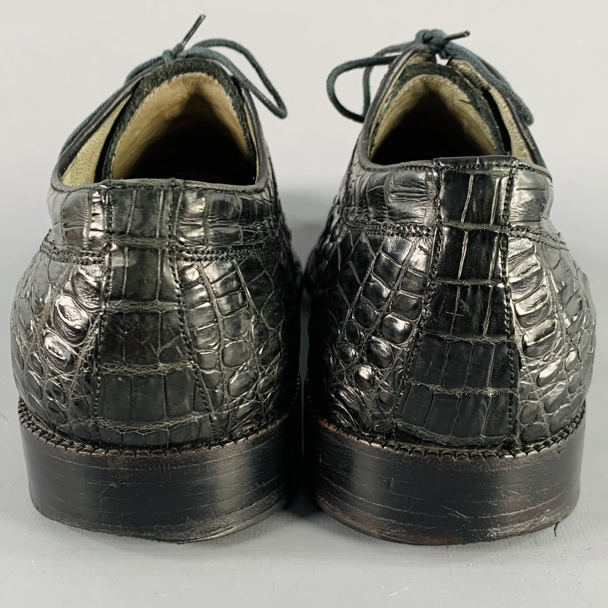 MC SHOES Size 12 Black Gator Embossed Leather Square Toe Lace-Up Shoes - Image 3