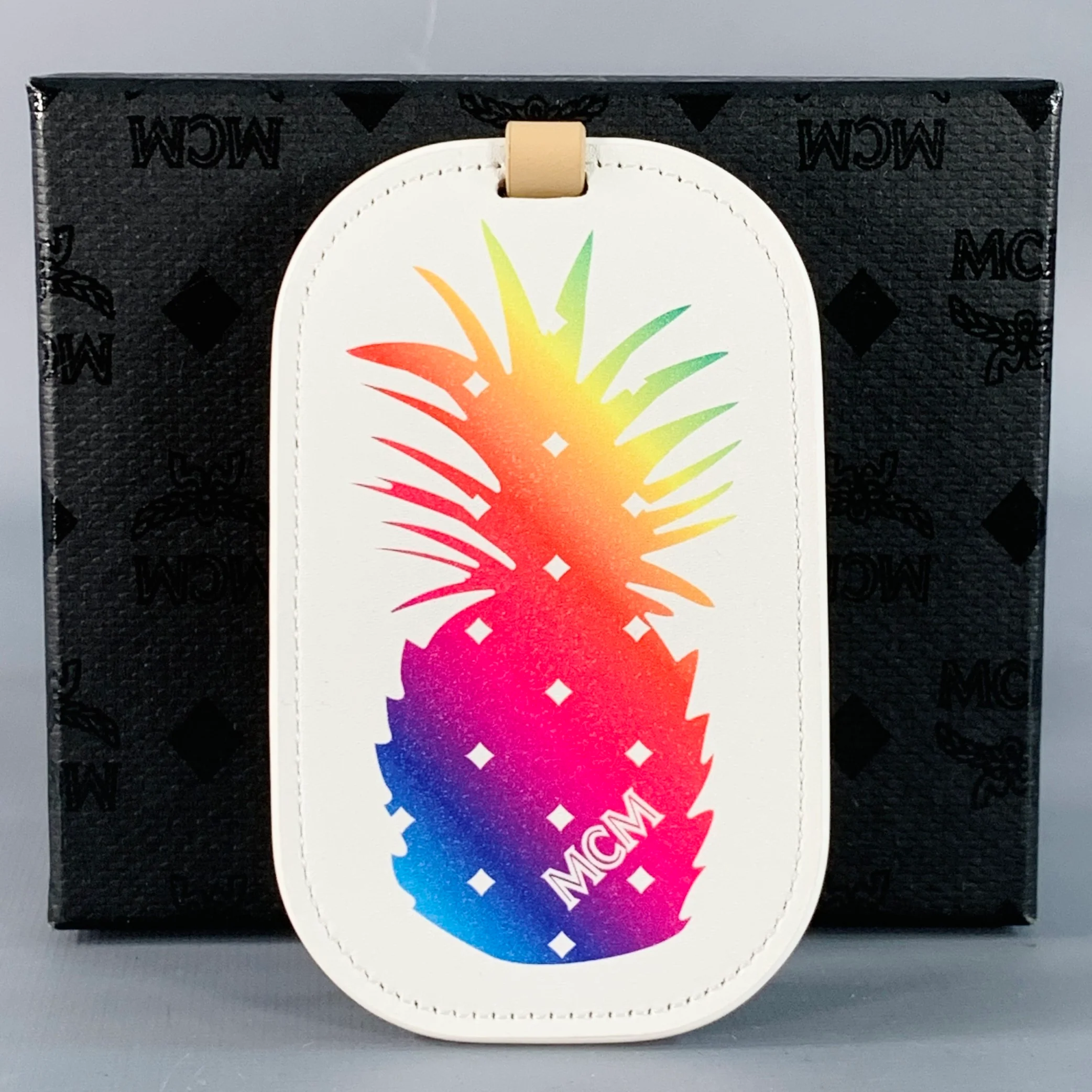 MCM White Rainbow Leather Pineapple Luggage Tag - Image 4