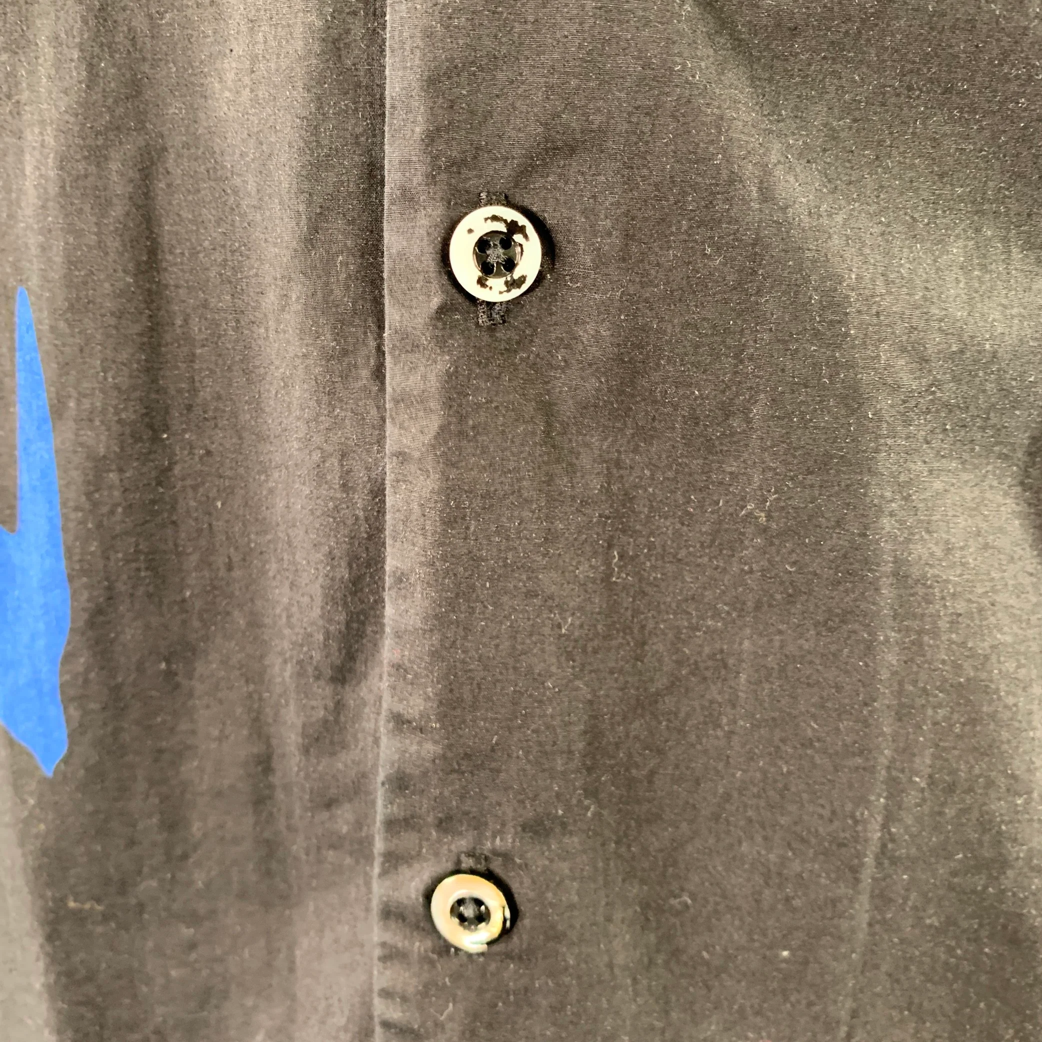 MCQ by ALEXANDER MCQUEEN Size 42 Black Blue Birds Cotton Long Sleeve Shirt - Image 5