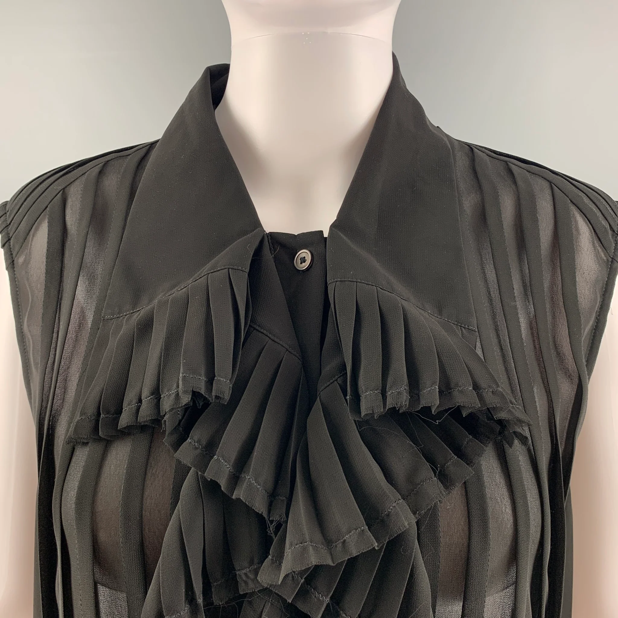 MCQ by ALEXANDER MCQUEEN Size L Black Polyester Pleated Sleeveless Dress Top - Image 2
