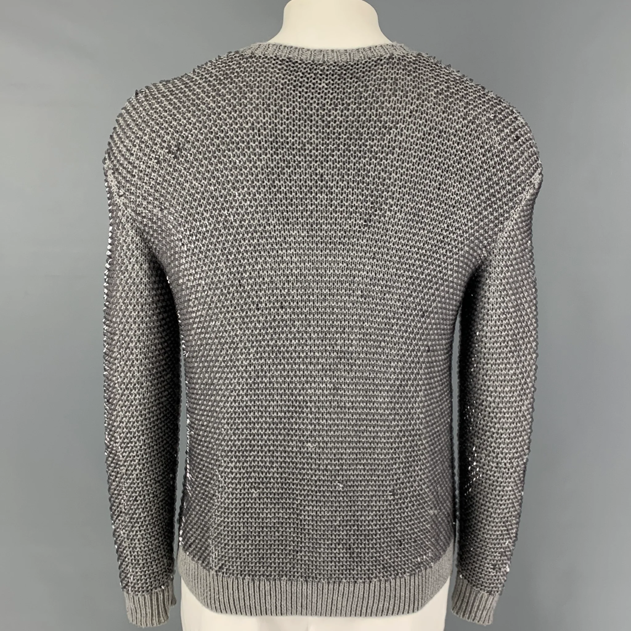 MCQ by ALEXANDER MCQUEEN Size S Grey Sequined Wool Crew-Neck Pullover - Image 4
