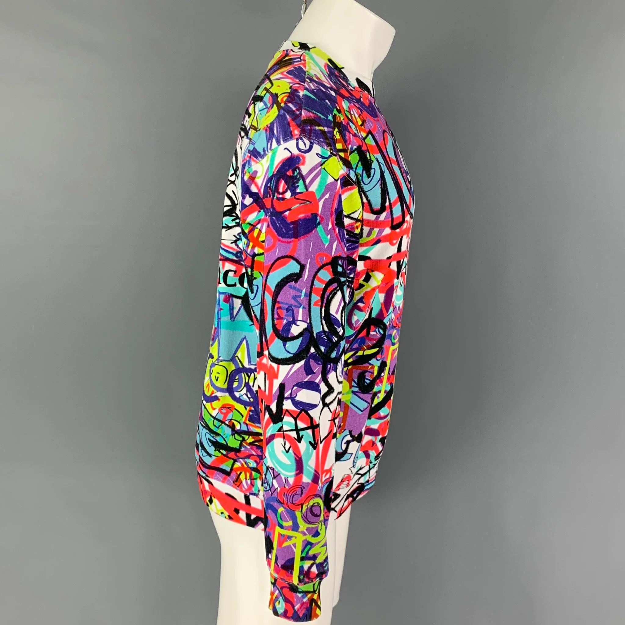 MCQ by ALEXANDER MCQUEEN Size XS White Multi-Color Graffiti Cotton Pullover - Image 3