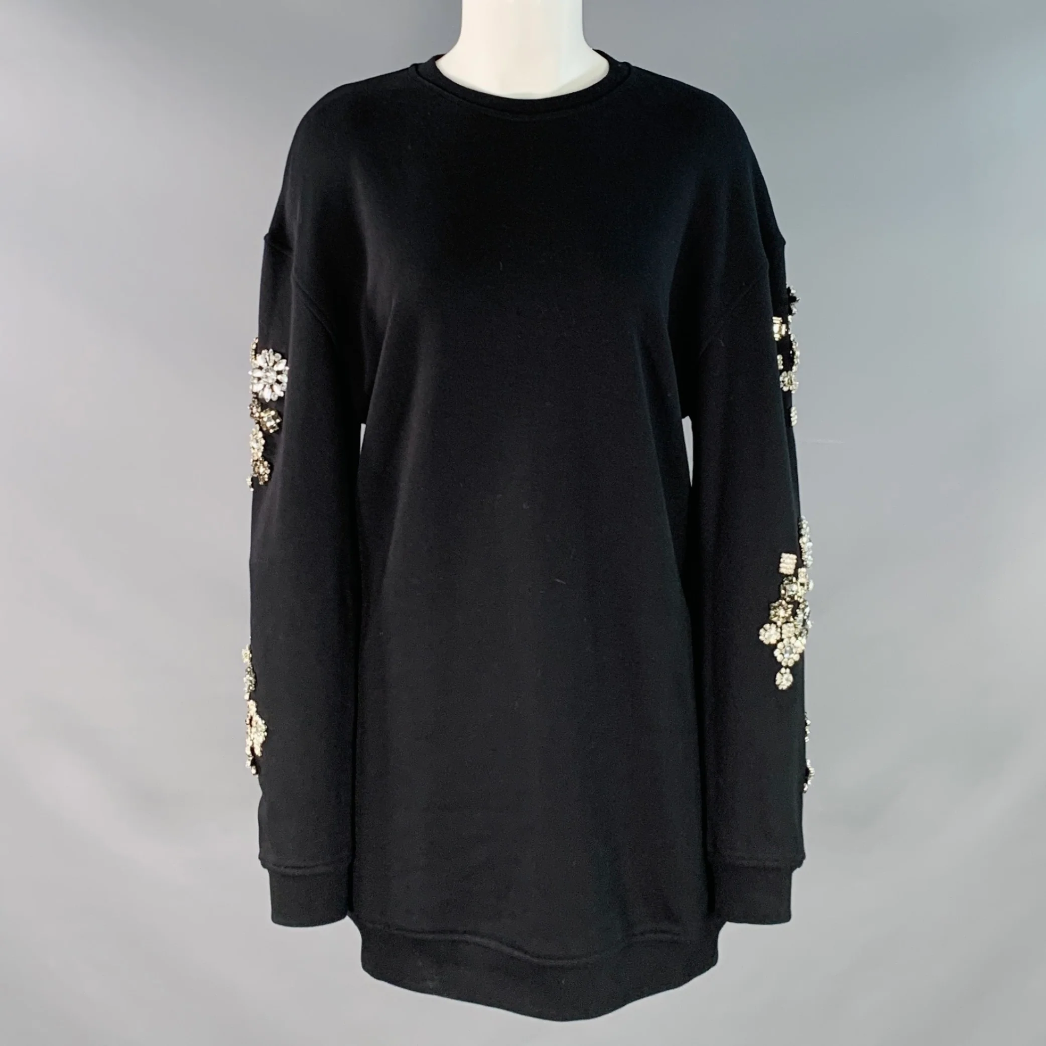 MCQ by ALEXANDER MCQUEEN Size XXS Black Cotton Blend Crystal Embellishment Sweatshirt Dress