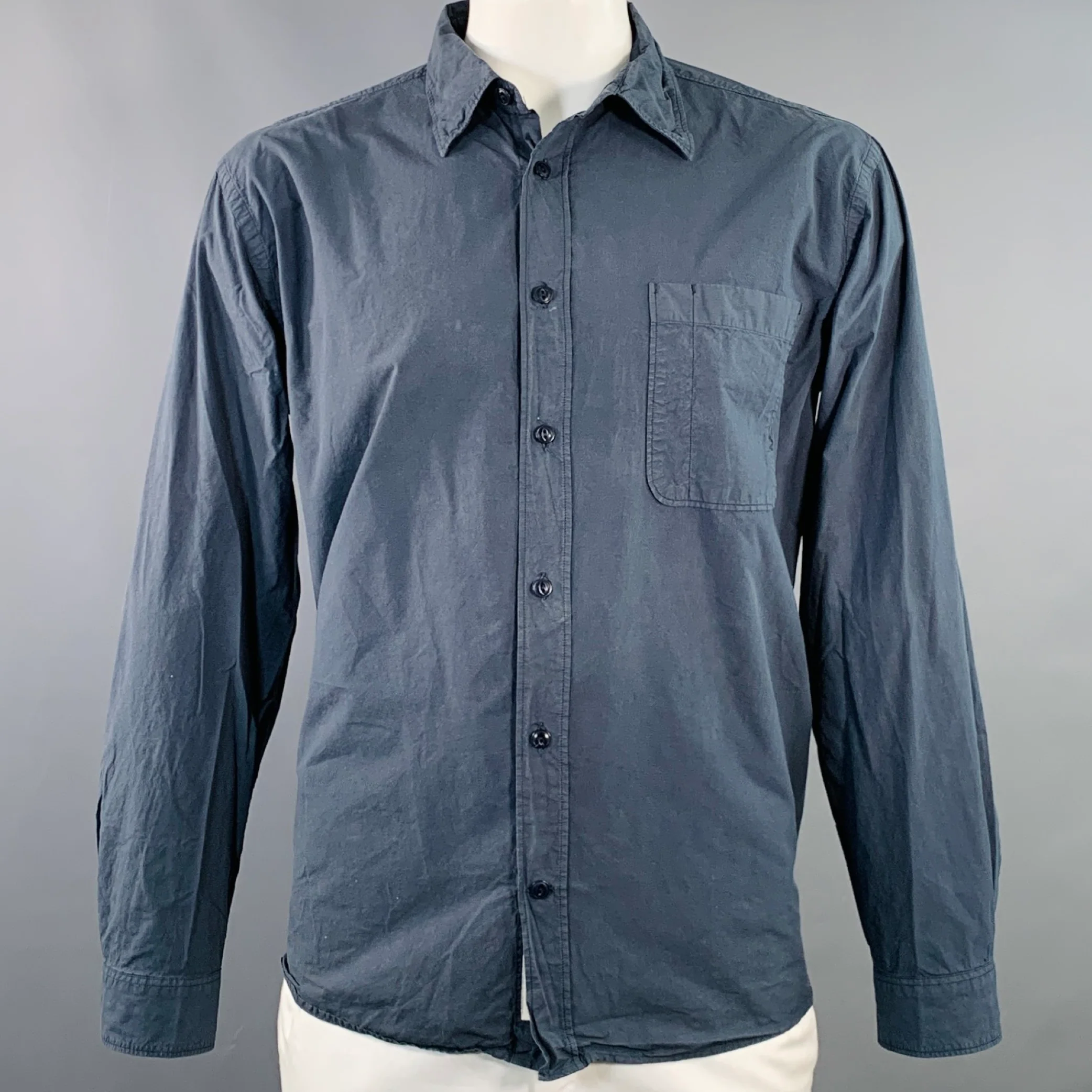 MERZ B. SCHWANEN Size XL Grey Charcoal Cotton One Pocket Long Sleeve Shirt