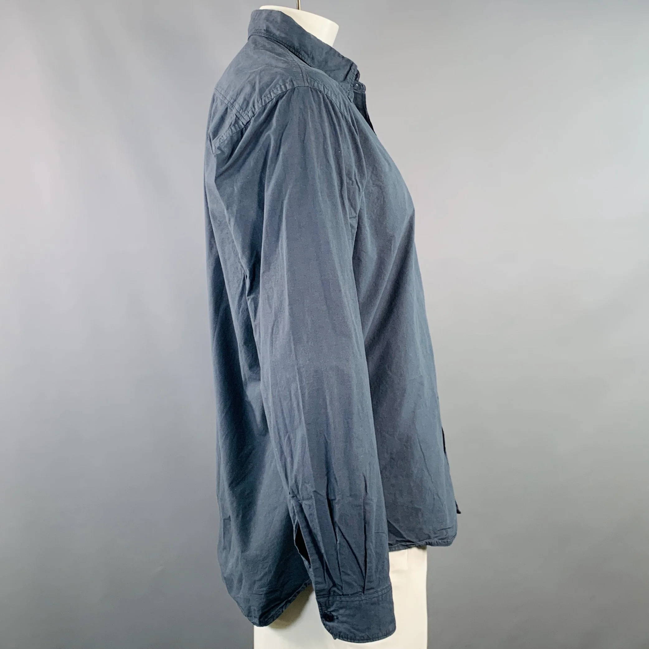 MERZ B. SCHWANEN Size XL Grey Charcoal Cotton One Pocket Long Sleeve Shirt - Image 2