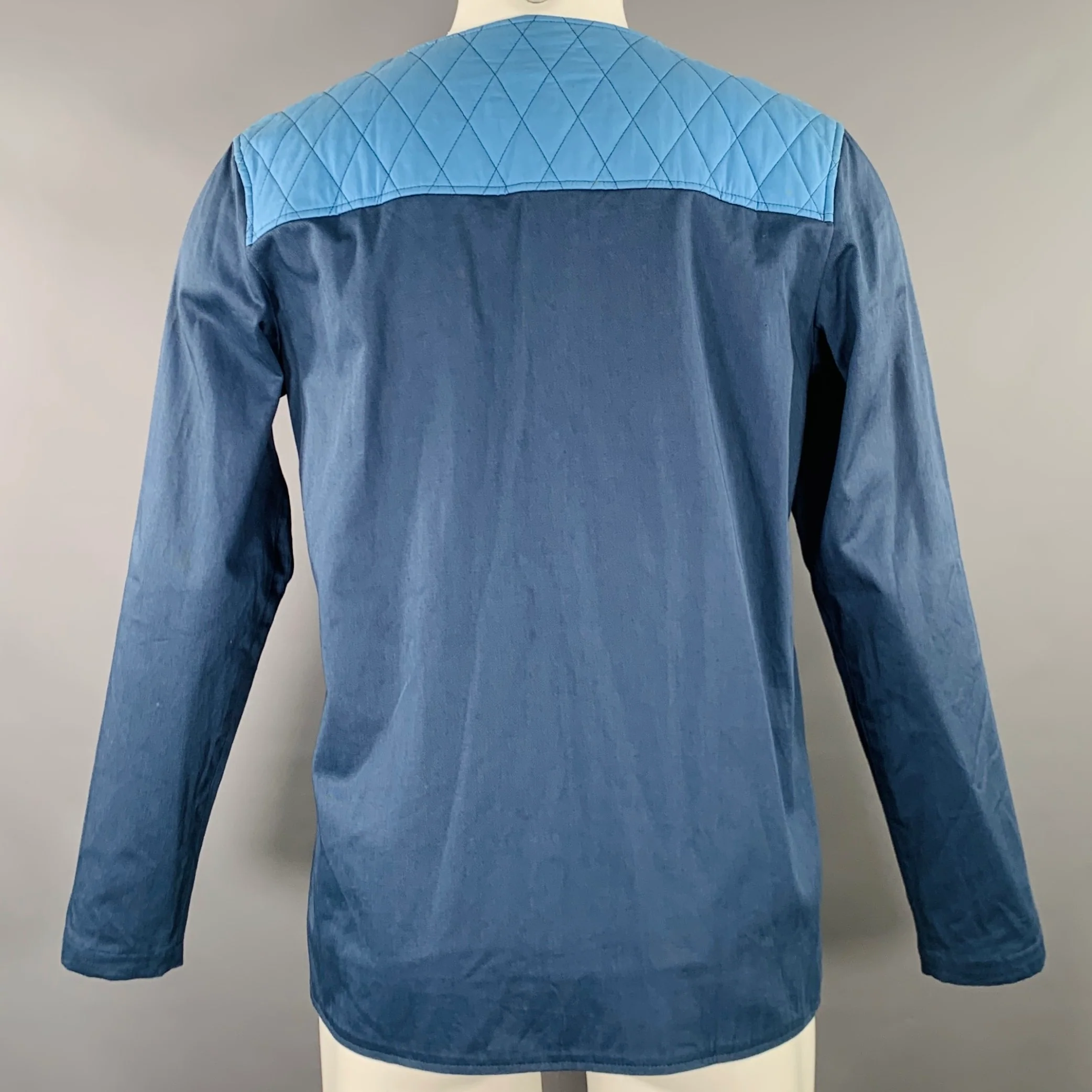 METISEKO Size M Navy Blue Two Toned Organic Cotton Collarless Jacket - Image 3