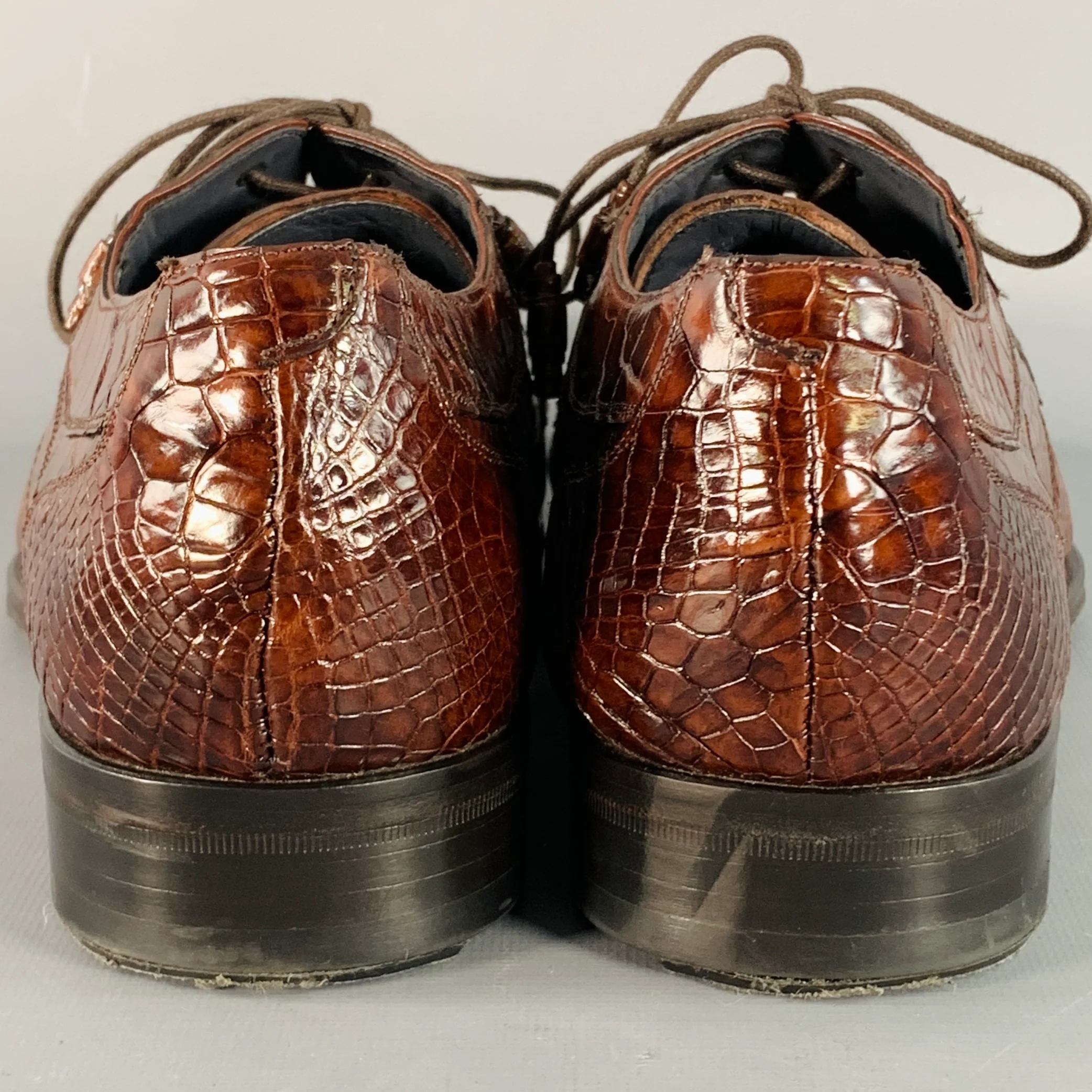 MEZLAN Size 11 Luciano Brown Alligator Leather Derby Lace-Up Shoes - Image 3