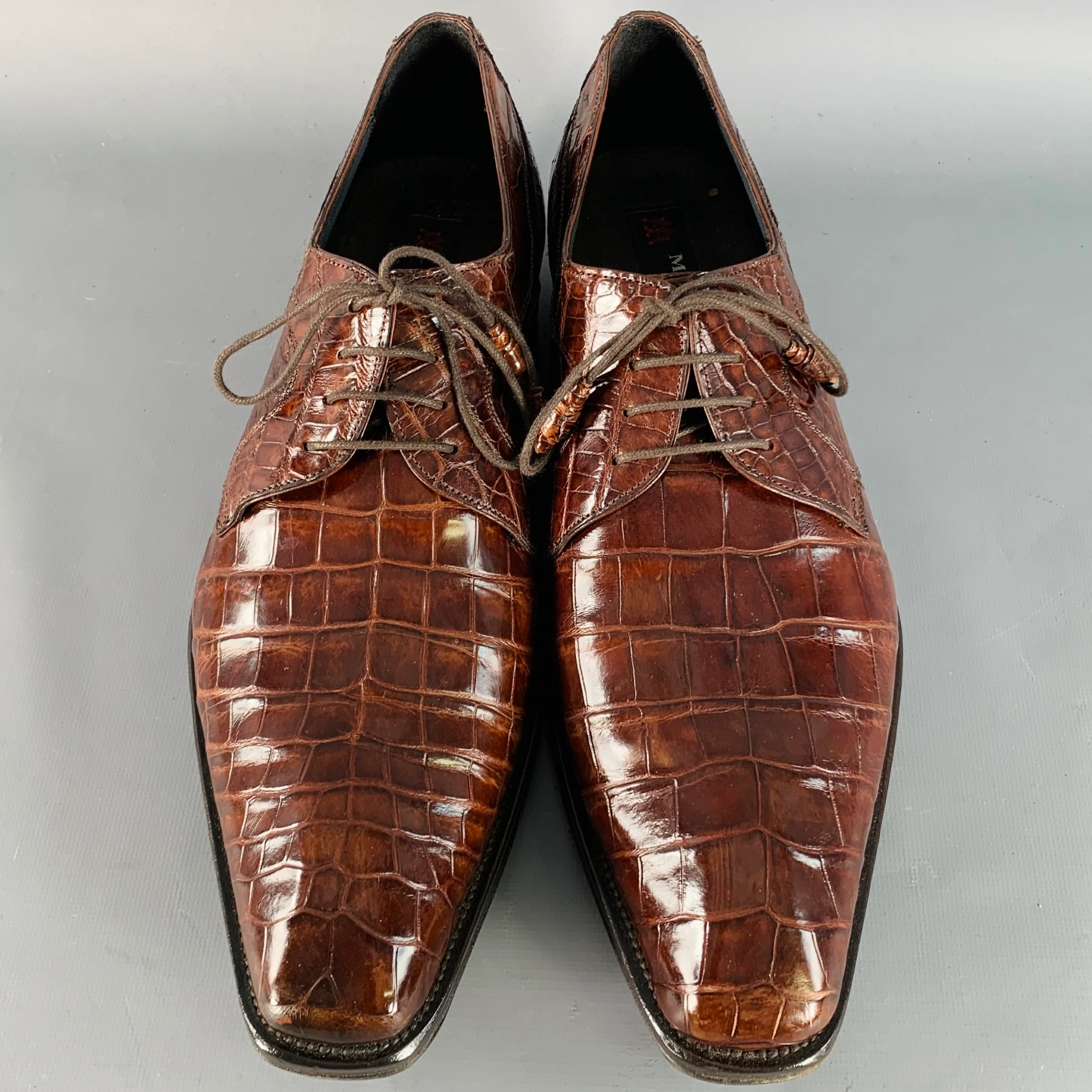 MEZLAN Size 11 Luciano Brown Alligator Leather Derby Lace-Up Shoes - Image 4