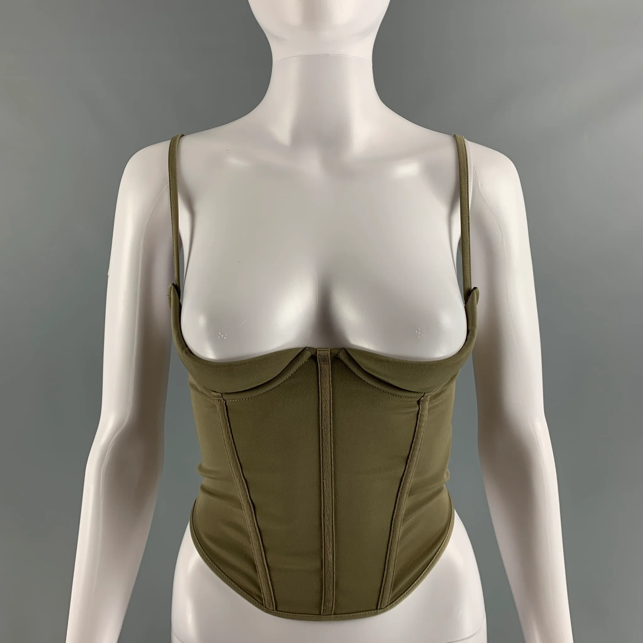 MIAOU Size XS Green Sage Polyester Blend Corset Casual Top