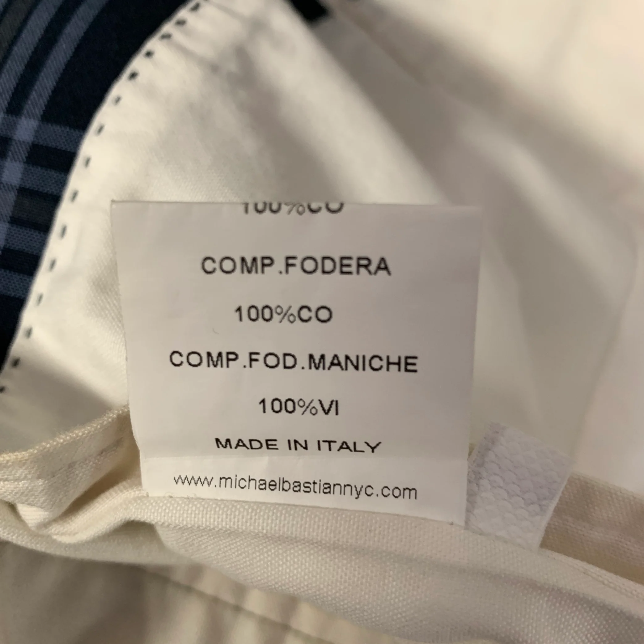 MICHAEL BASTIAN Size 36 Navy Blue Plaid Cotton Peak Lapel Sport Coat - Image 7
