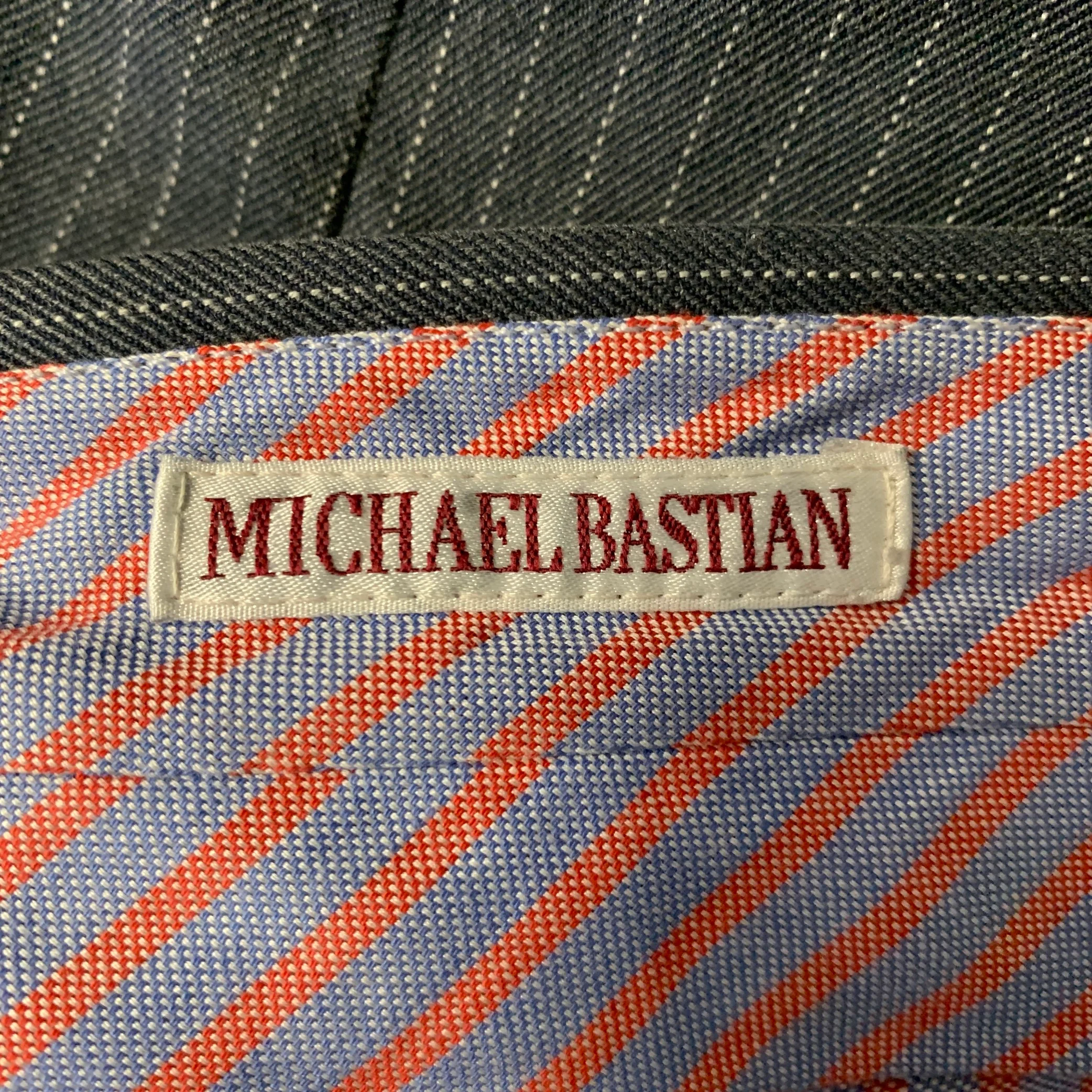 MICHAEL BASTIAN Size 38 Grey White Pinstripe Cotton Button Fly Dress Pants - Image 4