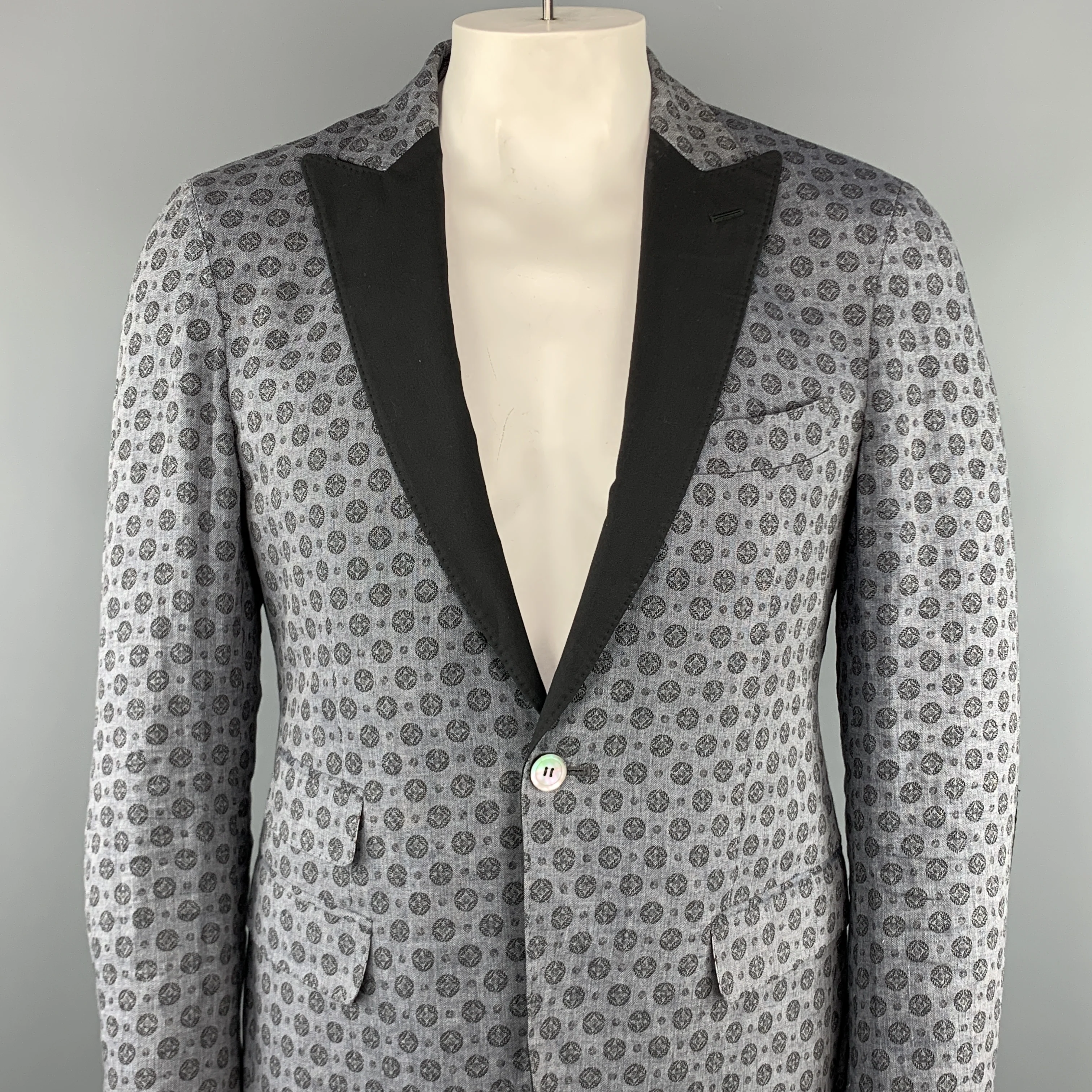 MICHAEL BASTIAN Size 40 Grey Print Linen Peak Lapel Sport Coat - Image 2