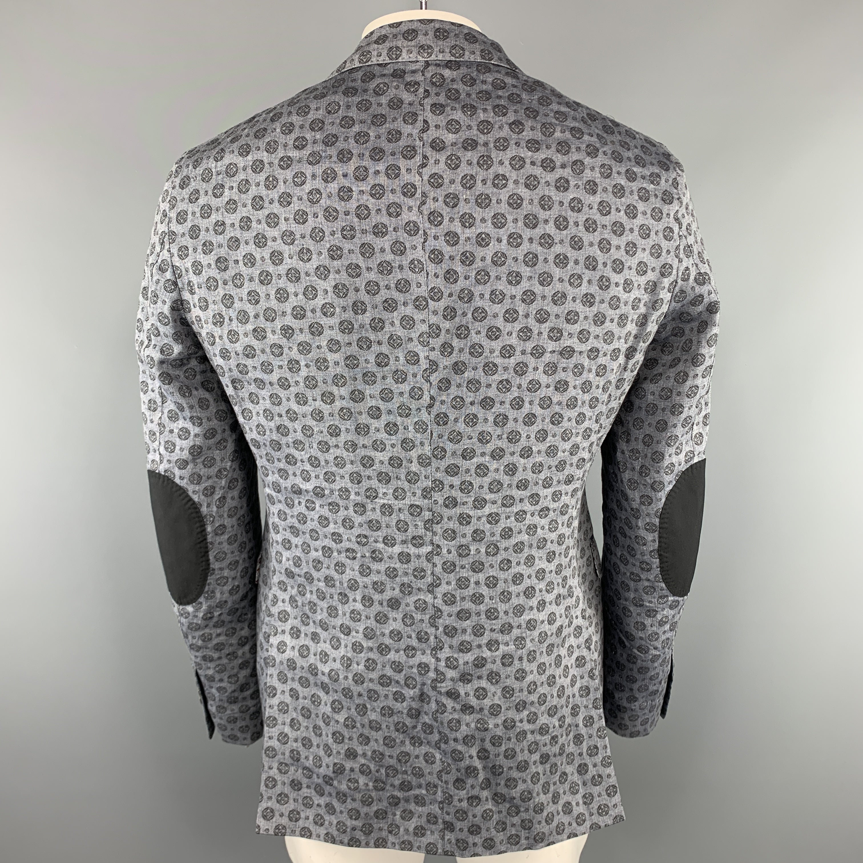 MICHAEL BASTIAN Size 40 Grey Print Linen Peak Lapel Sport Coat - Image 4