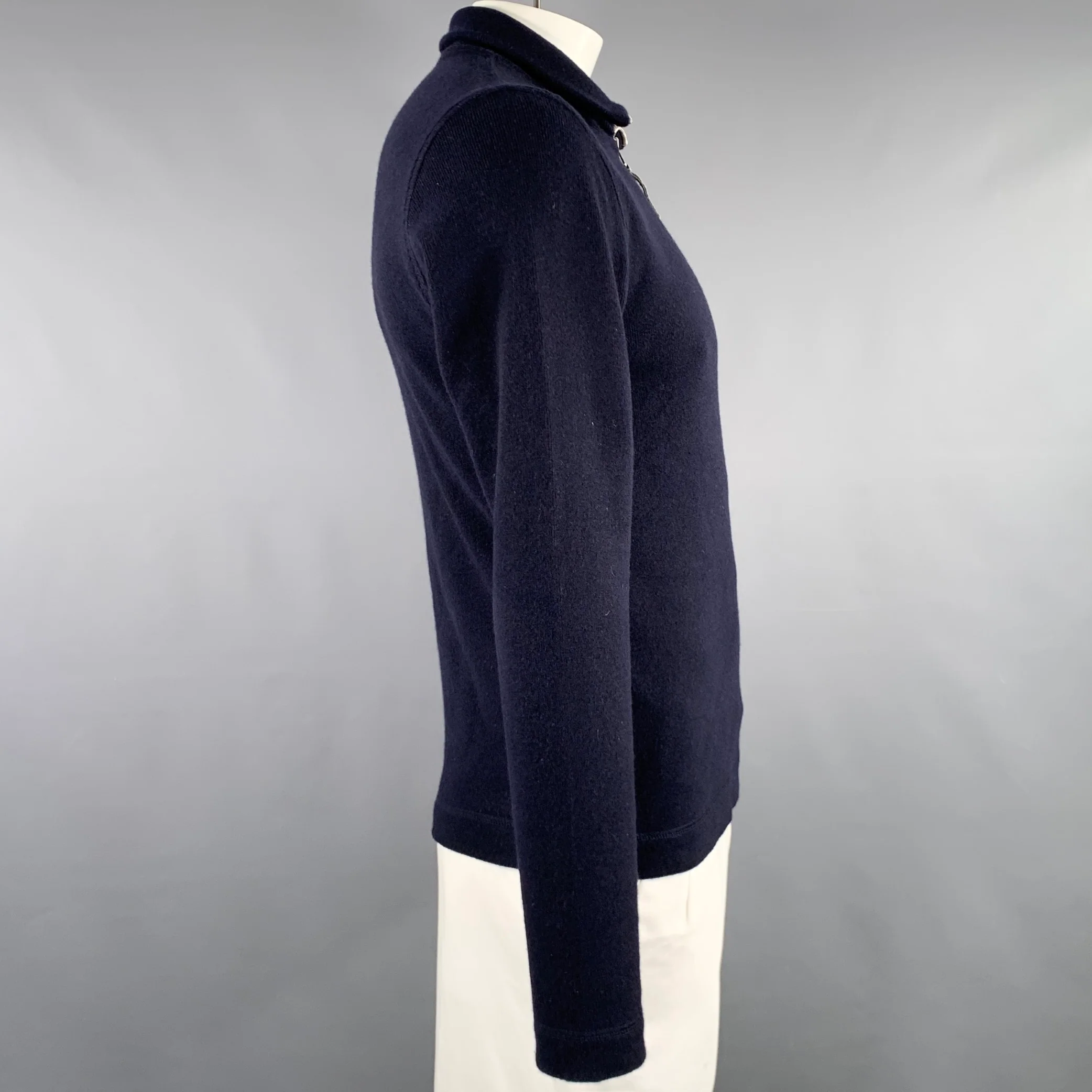 MICHAEL BASTIAN Size 42 Navy Yellow Grey Vertical Stripe Cashmere Pullover - Image 2