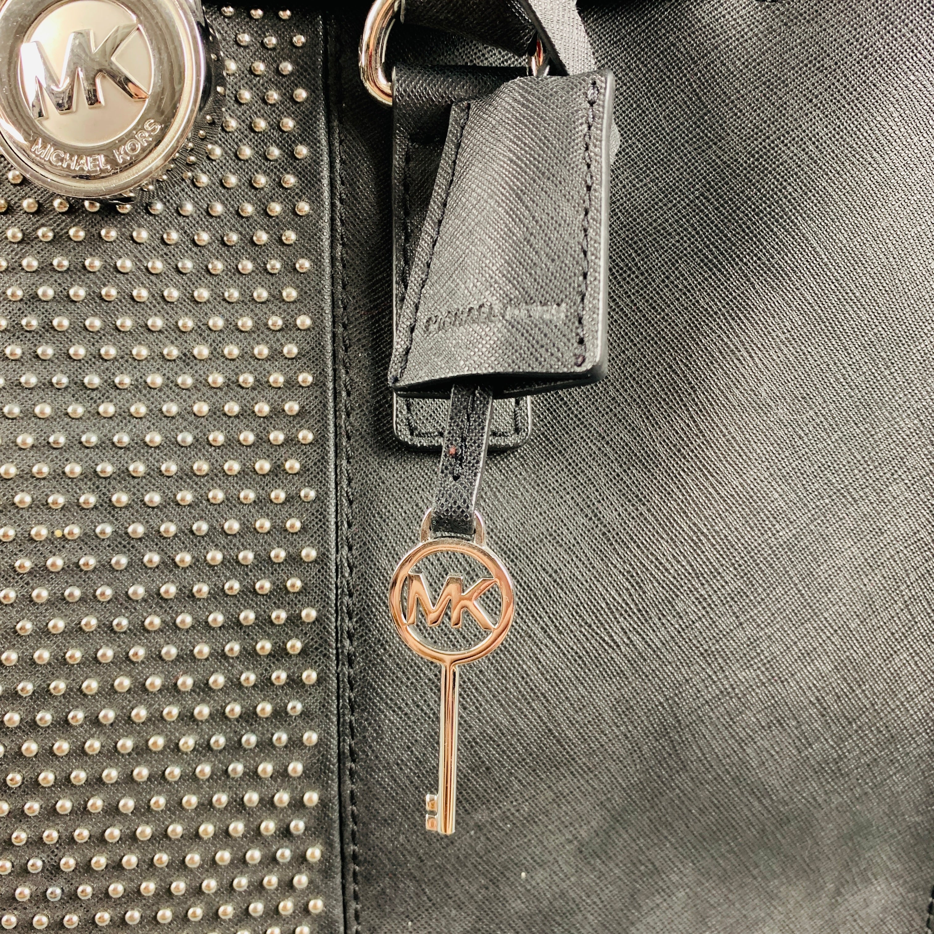 MICHAEL by MICHAEL KORS Black Studded Coated Canvas Tote Handbag - Image 7