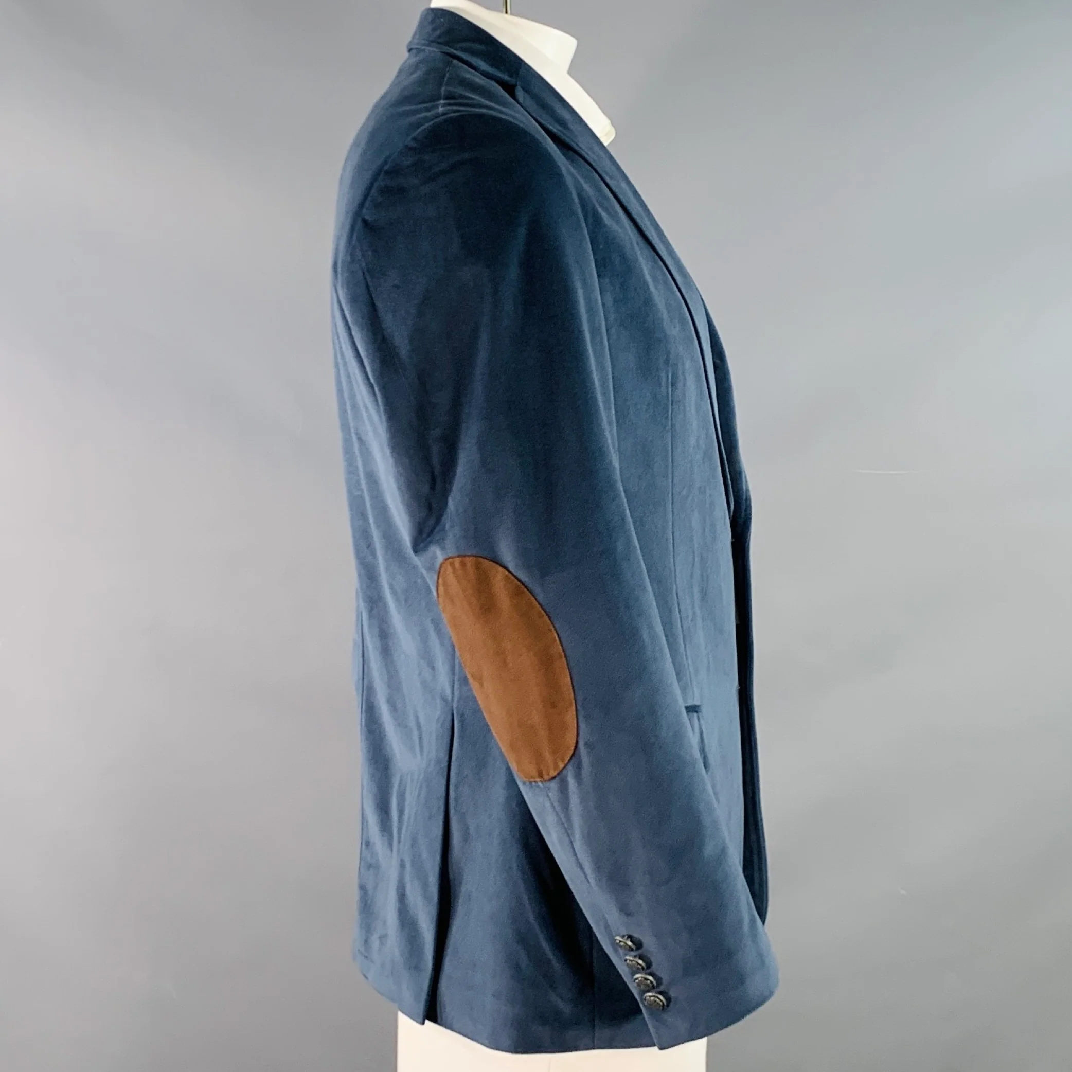 MICHAEL by MICHAEL KORS Size 42 Regular Blue Brown Velvet Elbow Patches Sport Coat - Image 2
