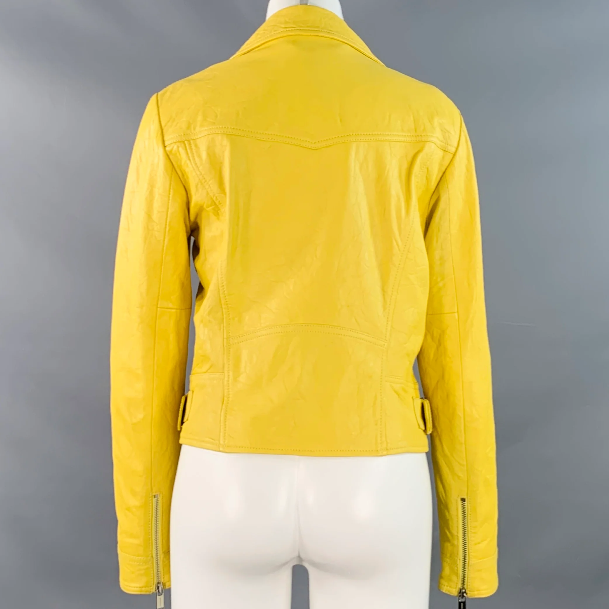 MICHAEL by MICHAEL KORS Size M Yellow Leather Lambskin Motorcycle Jacket - Image 3