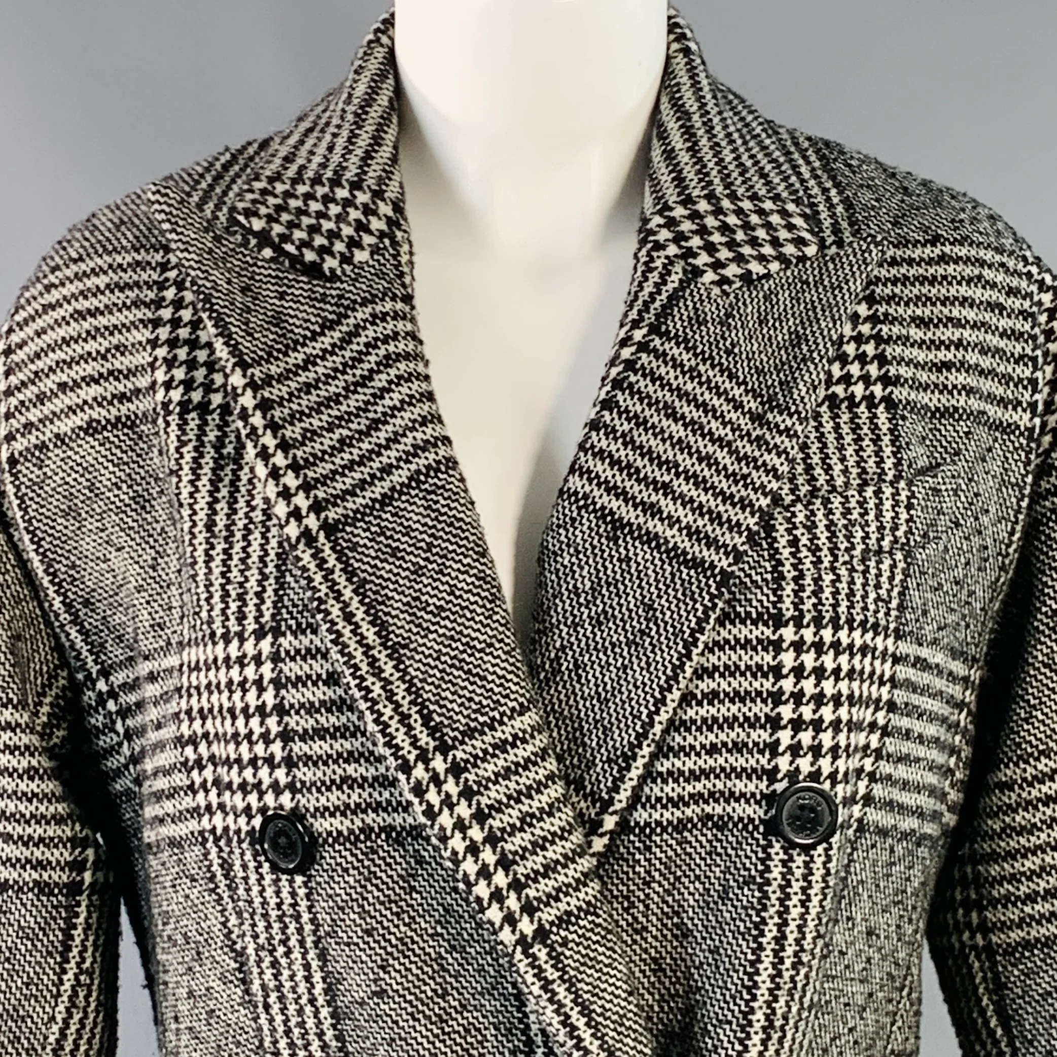 MICHAEL by MICHAEL KORS Size S Black White Wool Blend Plaid Double Breasted Coat - Image 2