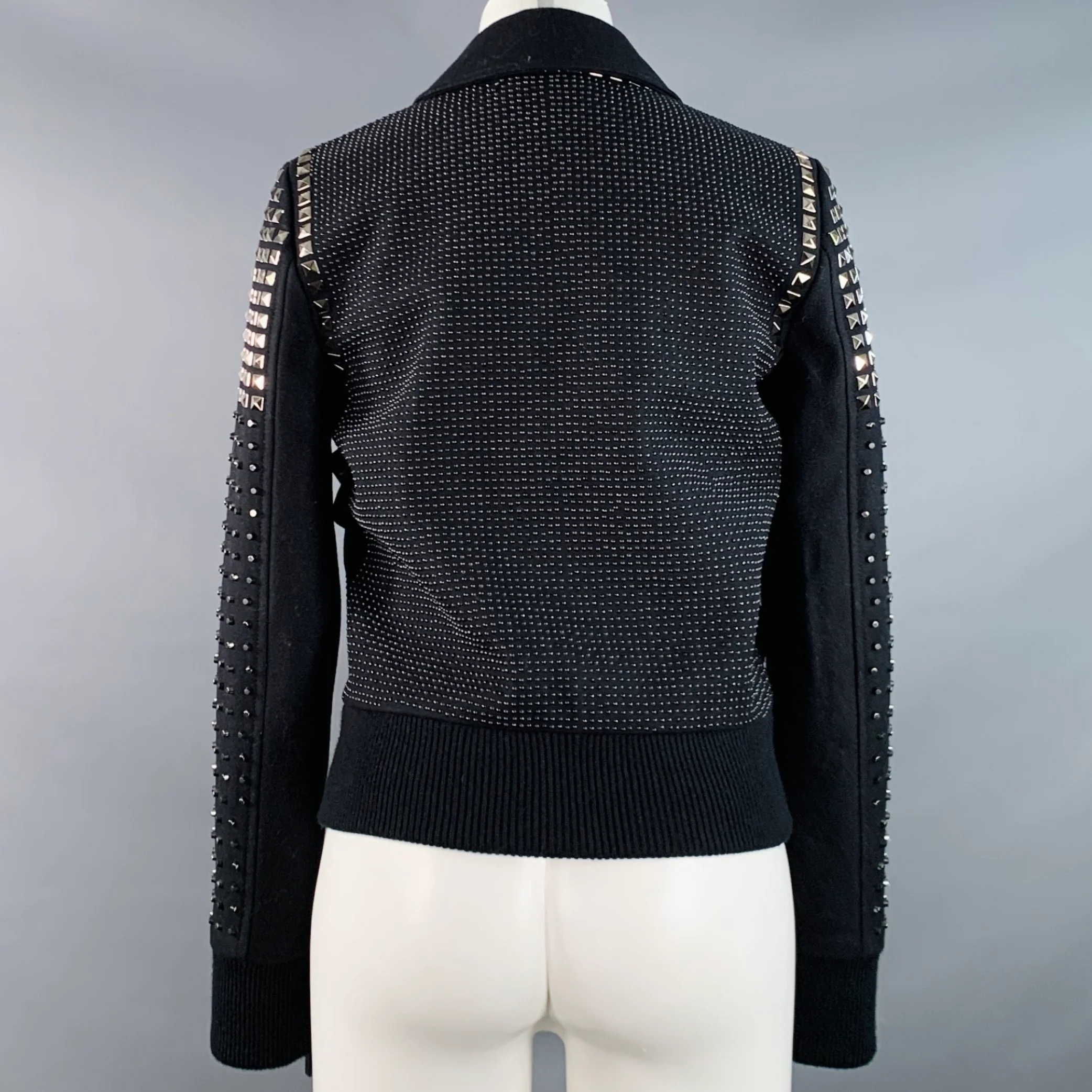 MICHAEL by MICHAEL KORS Size S Black Wool Blend Studded Cropped Jacket - Image 4