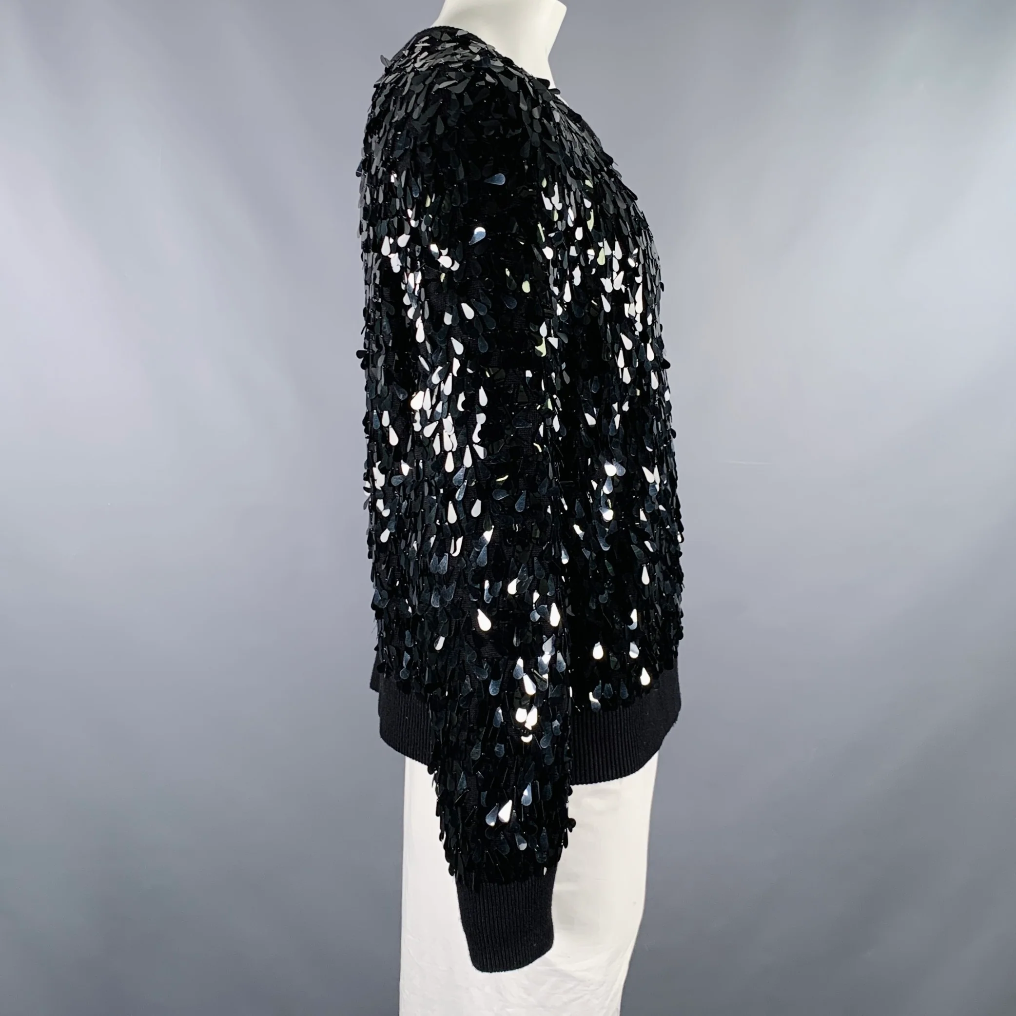 MICHAEL by MICHAEL KORS Size XL Black Sequined Cotton Blend Pullover - Image 2