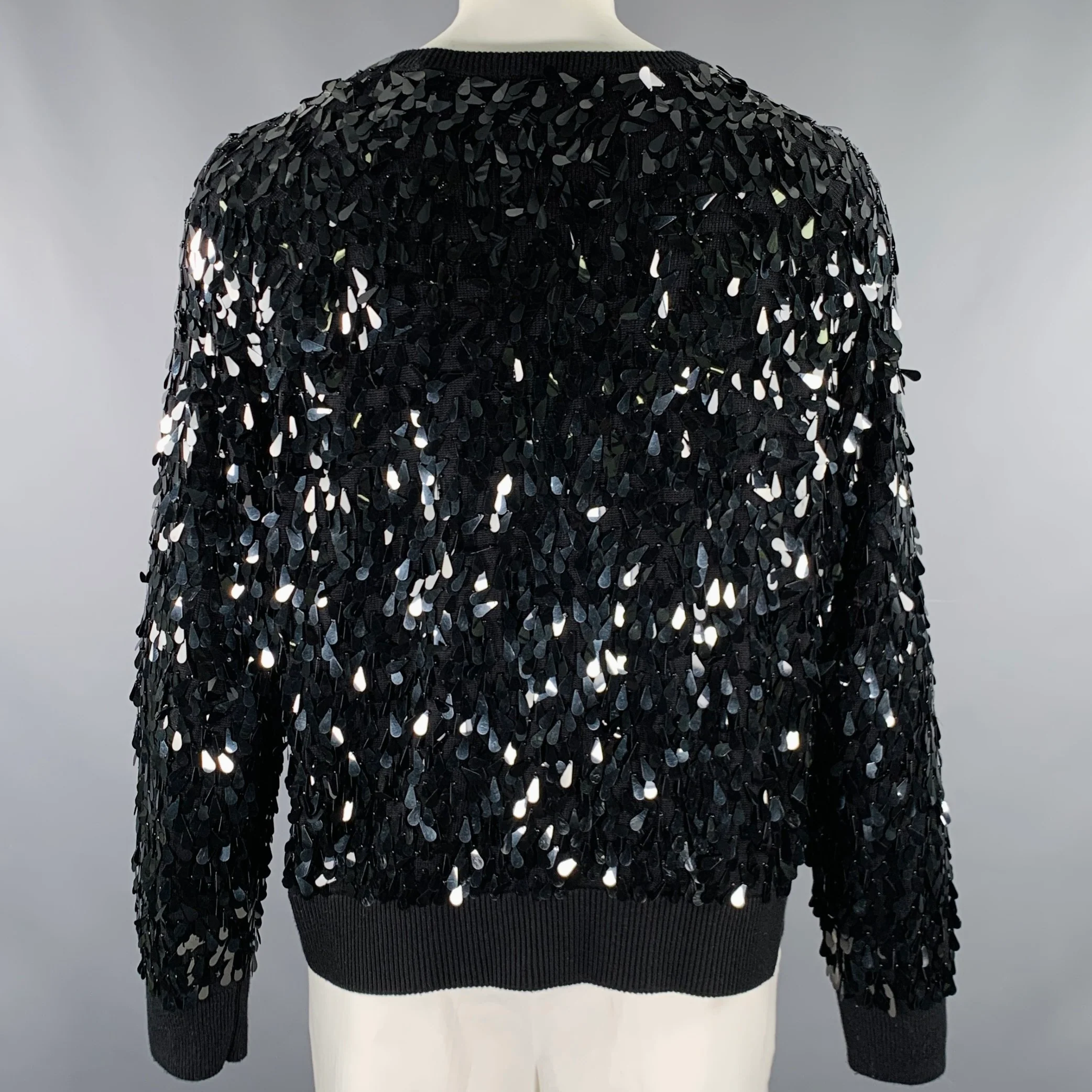 MICHAEL by MICHAEL KORS Size XL Black Sequined Cotton Blend Pullover - Image 3