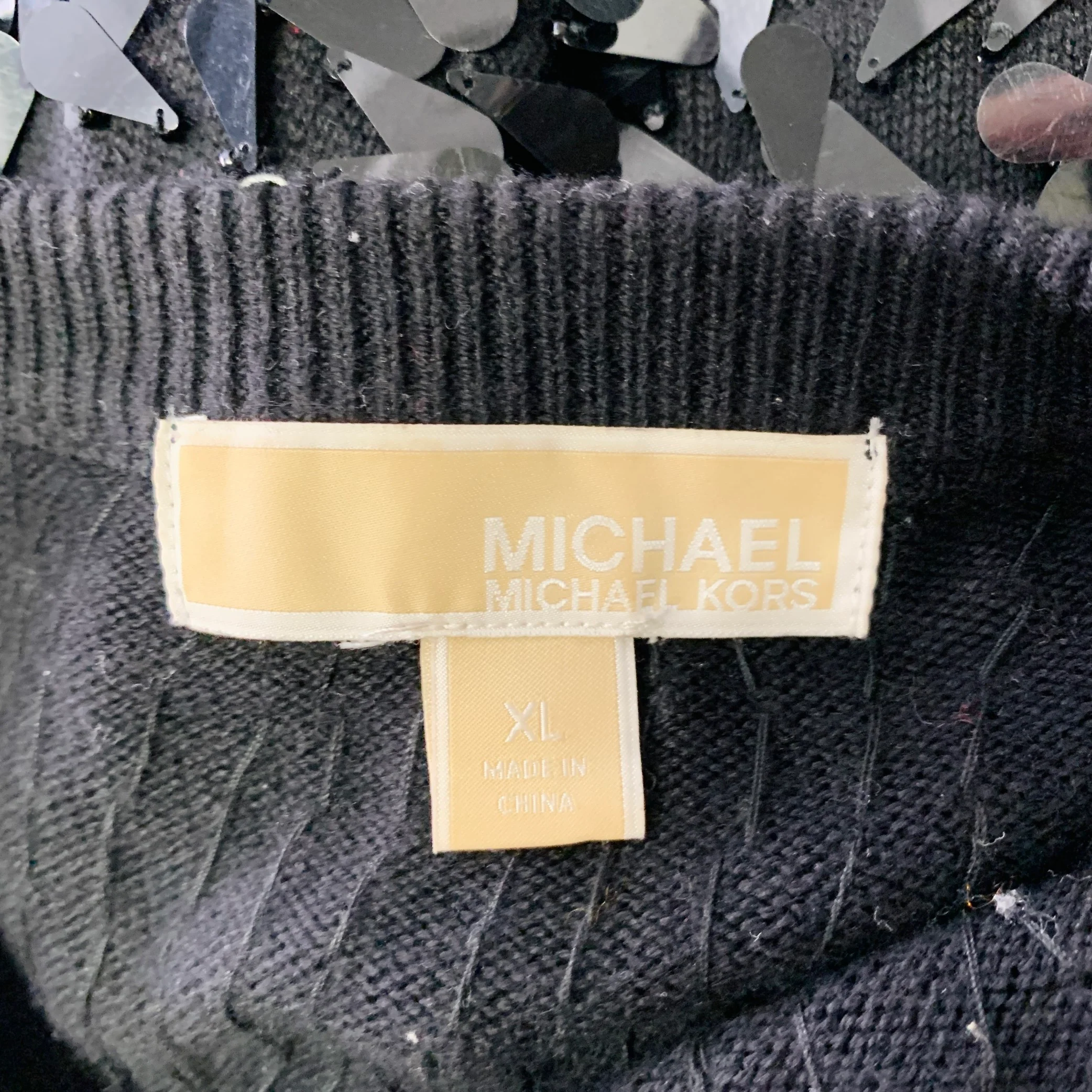 MICHAEL by MICHAEL KORS Size XL Black Sequined Cotton Blend Pullover - Image 4