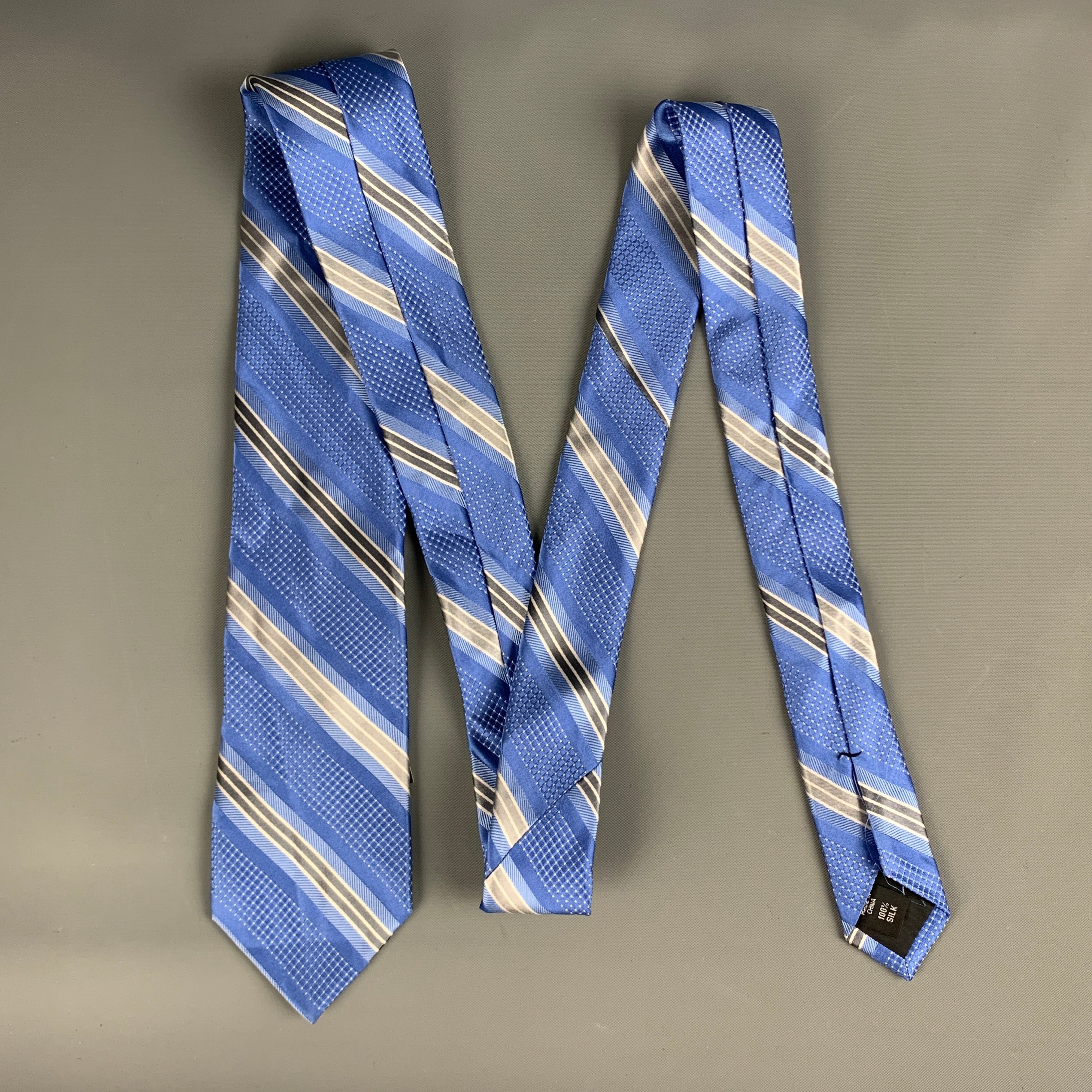 MICHAEL KORS Blue Grey Stripe Silk Tie - Image 3