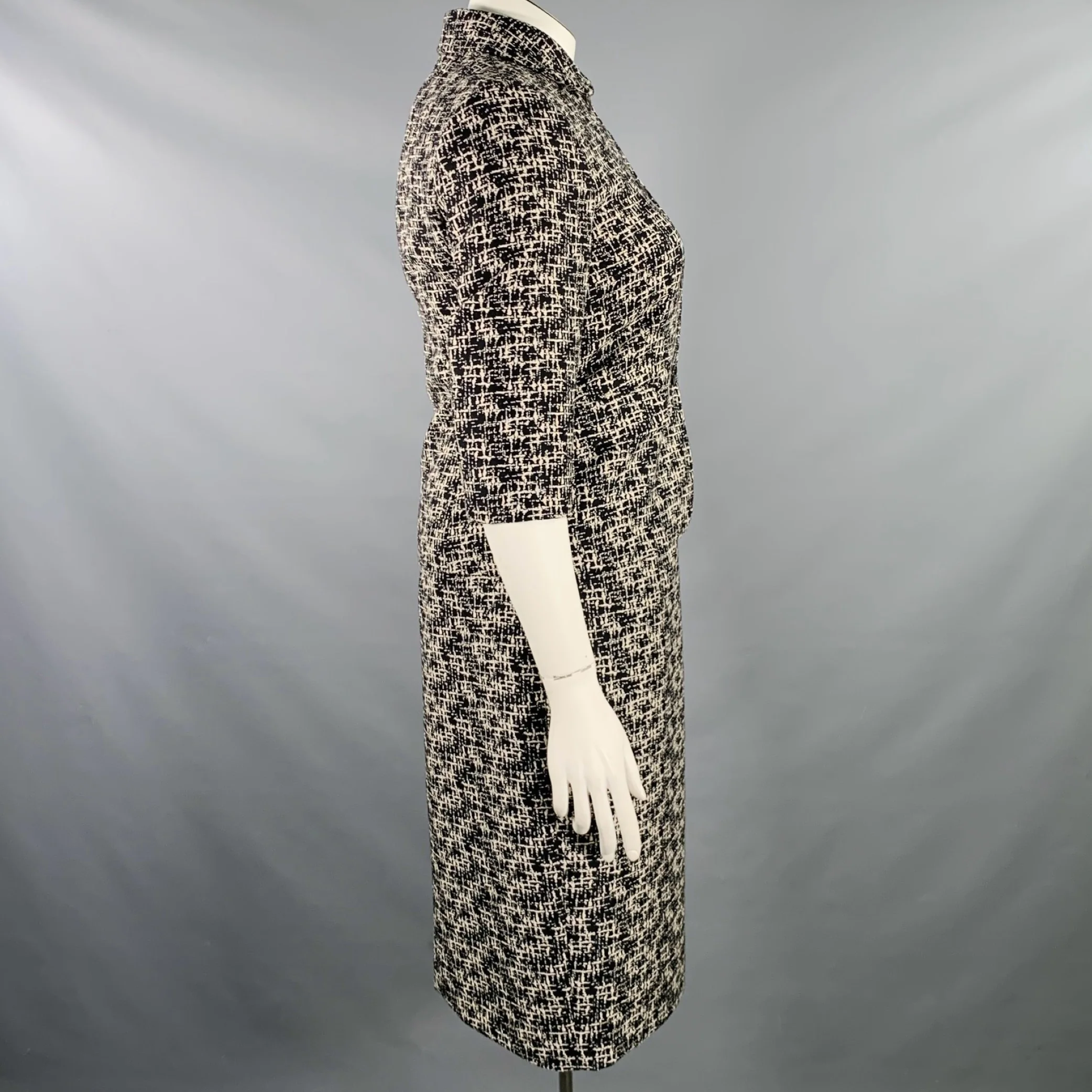 MICHAEL KORS COLLECTION Size 10 Black White Wool Tweed Shift Dress Jacket Set - Image 3