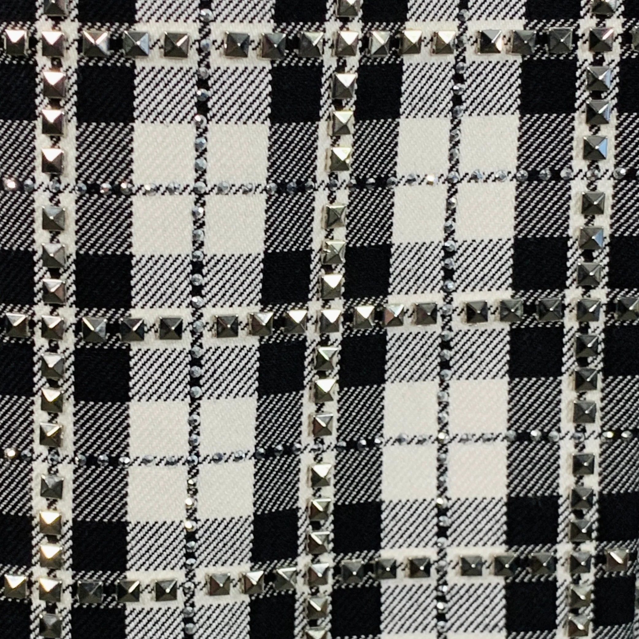 MICHAEL KORS COLLECTION Size 2 Black White Cotton Wool Plaid Studded Belted Coat - Image 3