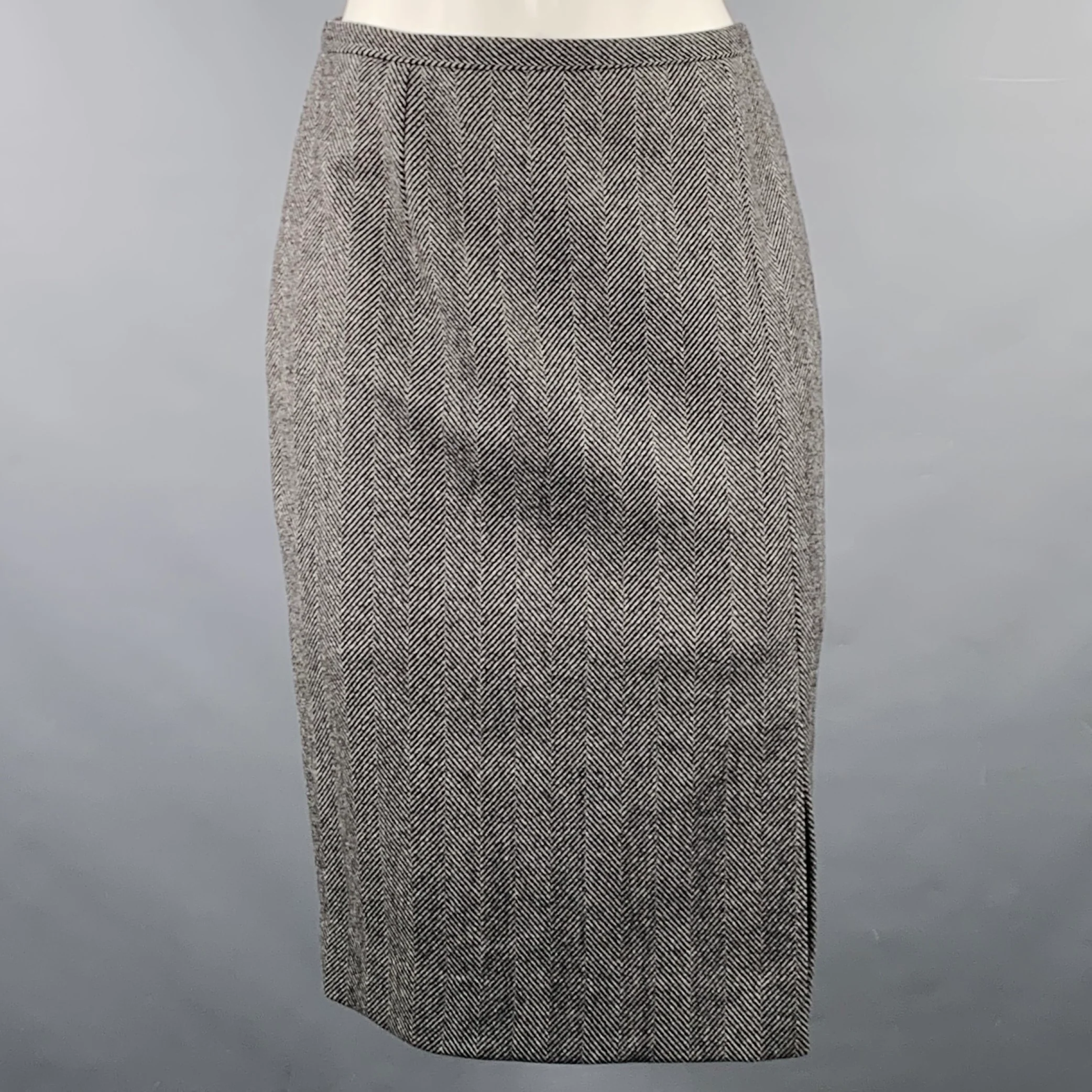 MICHAEL KORS COLLECTION Size 2 Grey Black Wool Cashmere Herringbone Pencil Skirt