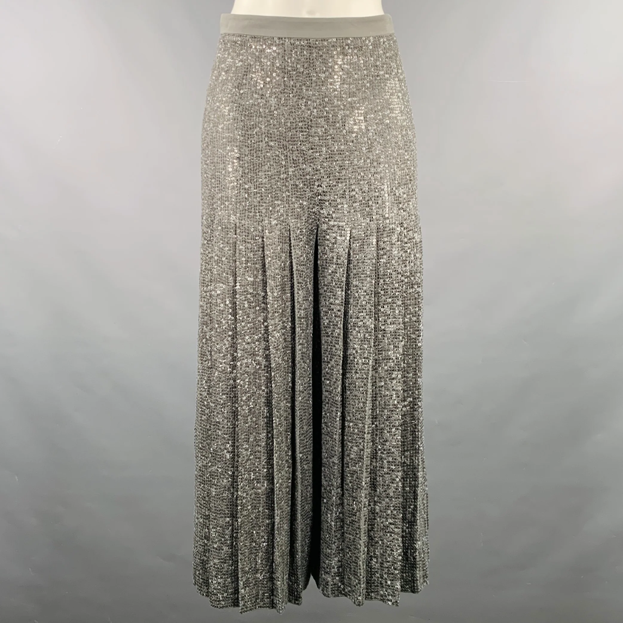 MICHAEL KORS COLLECTION Size 2 Grey Silk Sequined Pleated Dress Pants